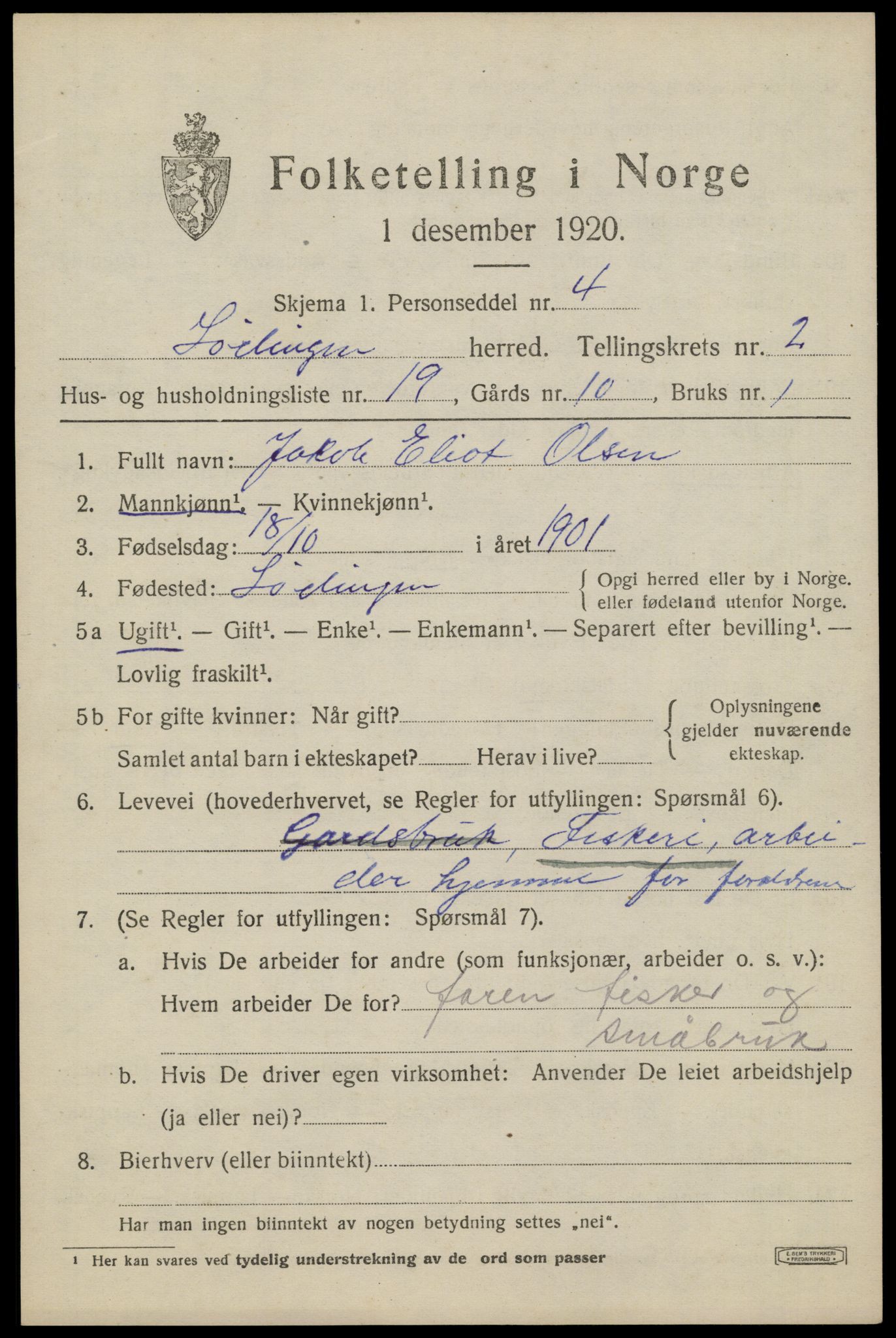 SAT, 1920 census for Lødingen, 1920, p. 1871
