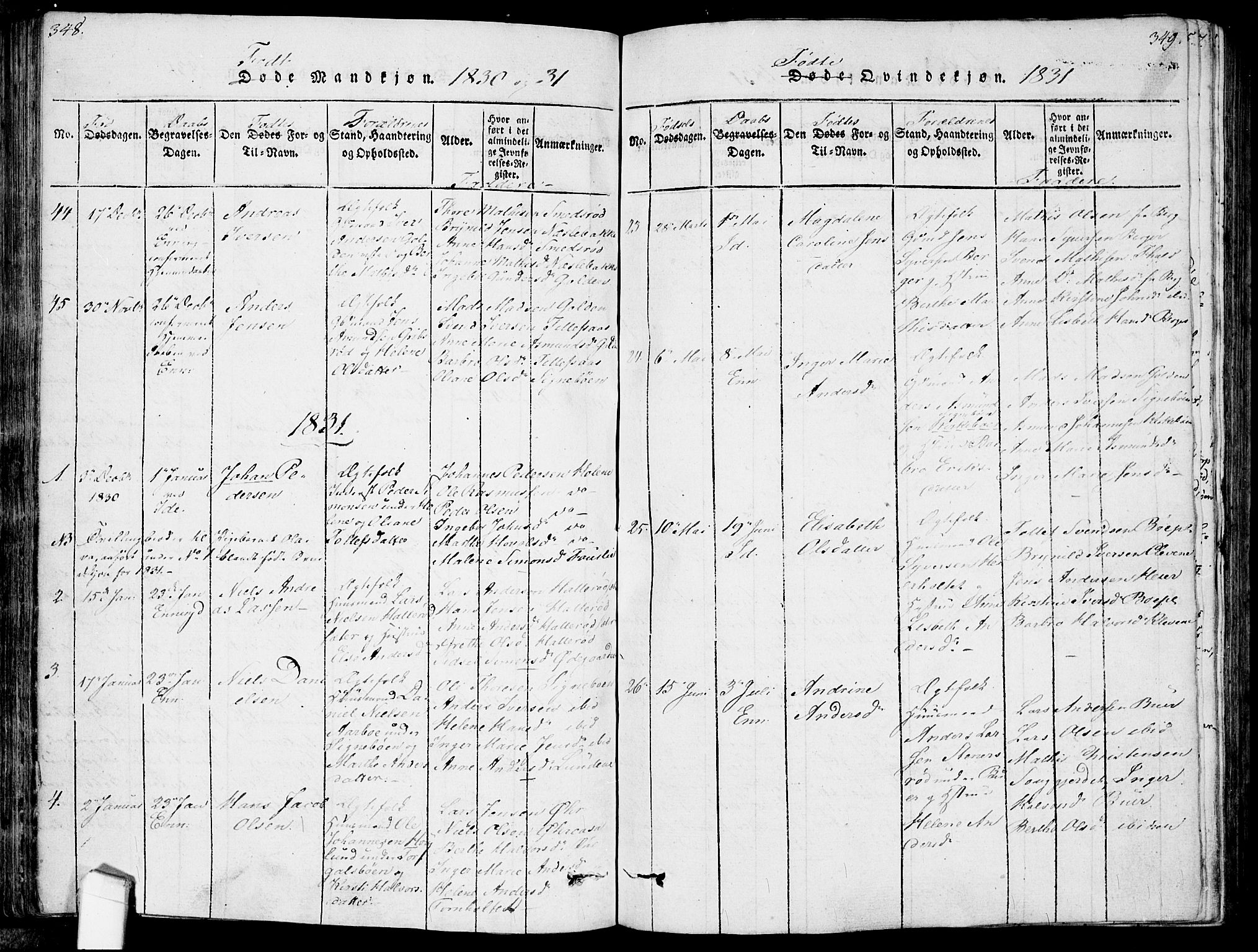 Idd prestekontor Kirkebøker, AV/SAO-A-10911/F/Fc/L0002: Parish register (official) no. III 2, 1815-1831, p. 348-349