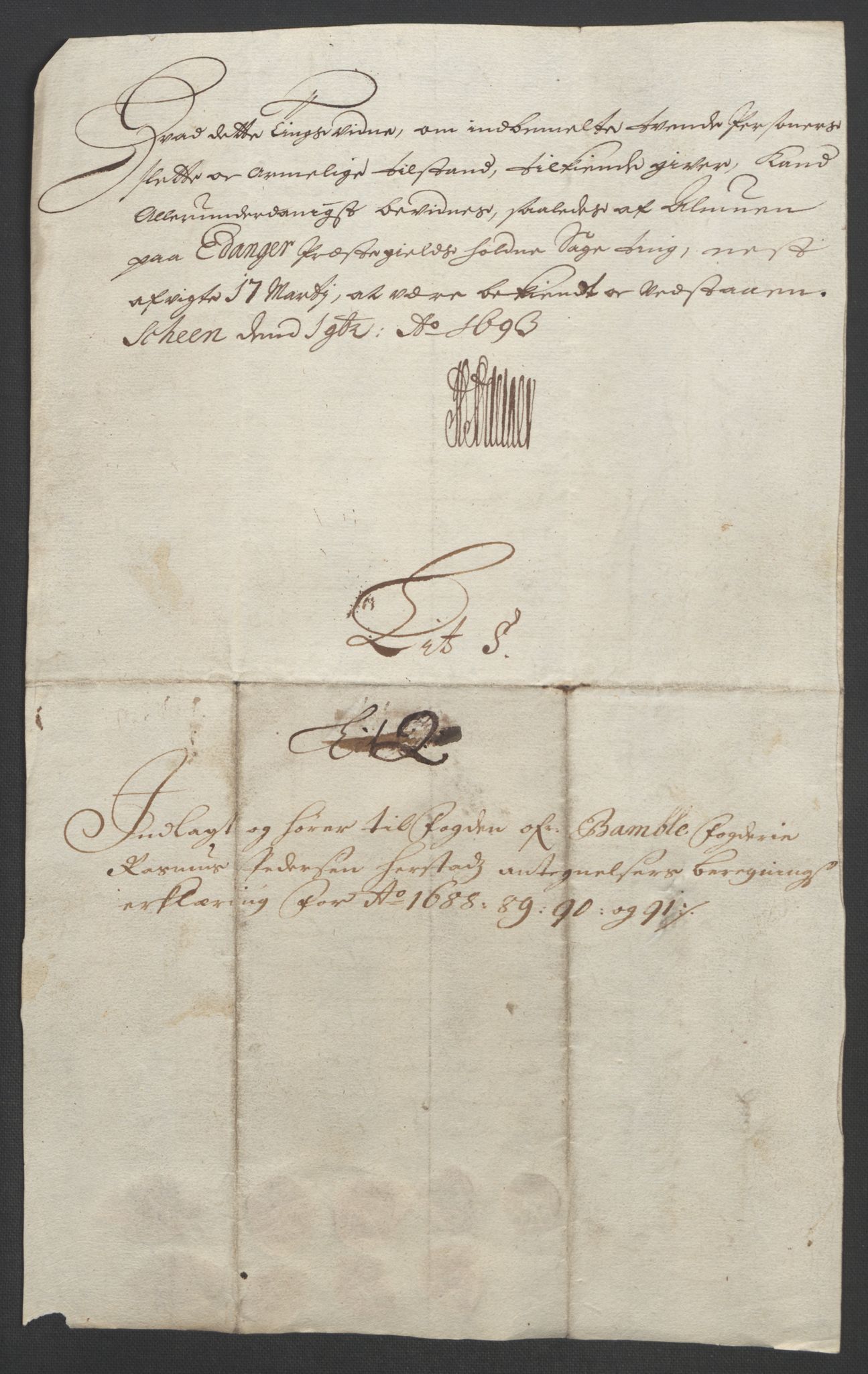 Rentekammeret inntil 1814, Reviderte regnskaper, Fogderegnskap, AV/RA-EA-4092/R34/L2053: Fogderegnskap Bamble, 1693, p. 304