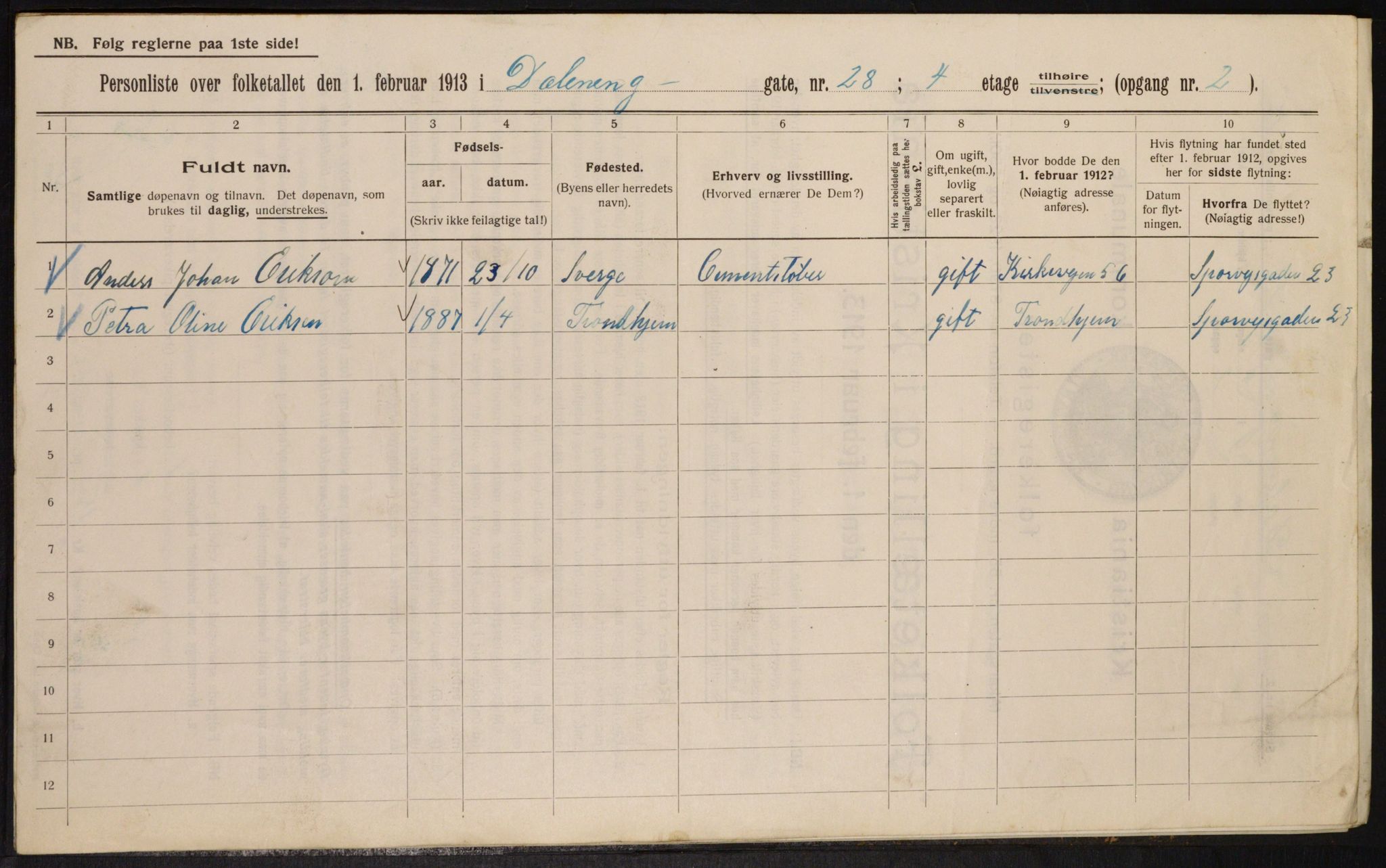 OBA, Municipal Census 1913 for Kristiania, 1913, p. 17633