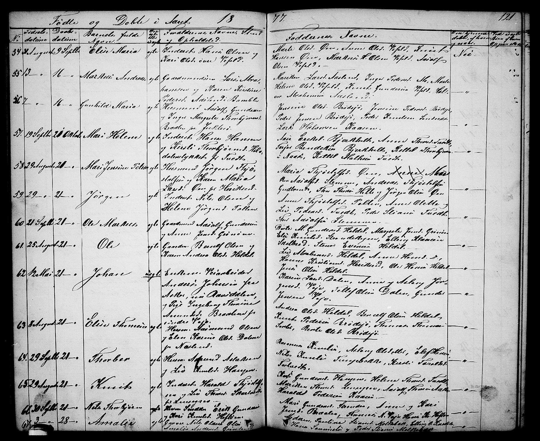 Drangedal kirkebøker, AV/SAKO-A-258/G/Ga/L0002: Parish register (copy) no. I 2, 1856-1887, p. 121