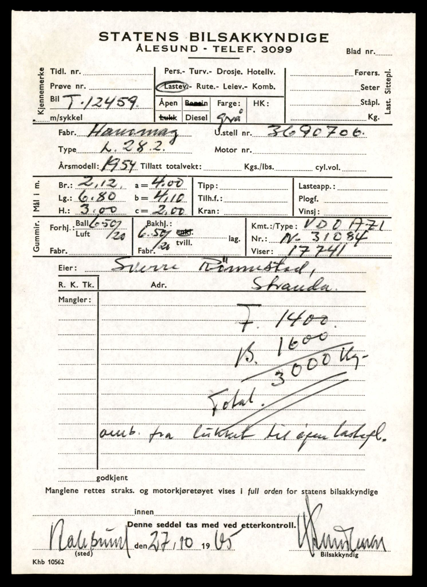 Møre og Romsdal vegkontor - Ålesund trafikkstasjon, AV/SAT-A-4099/F/Fe/L0033: Registreringskort for kjøretøy T 12151 - T 12474, 1927-1998, p. 3505