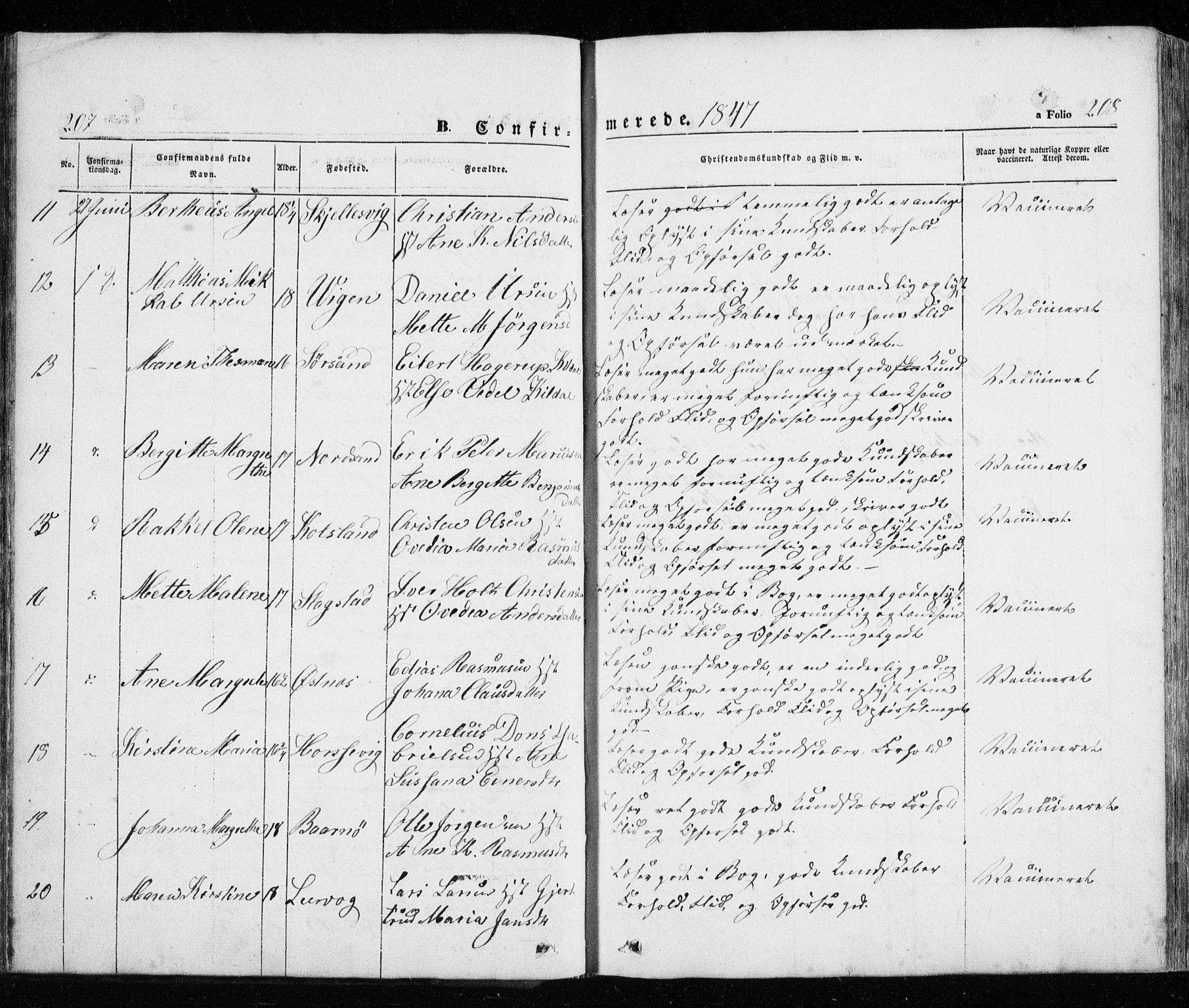 Trondenes sokneprestkontor, SATØ/S-1319/H/Ha/L0010kirke: Parish register (official) no. 10, 1840-1865, p. 207-208