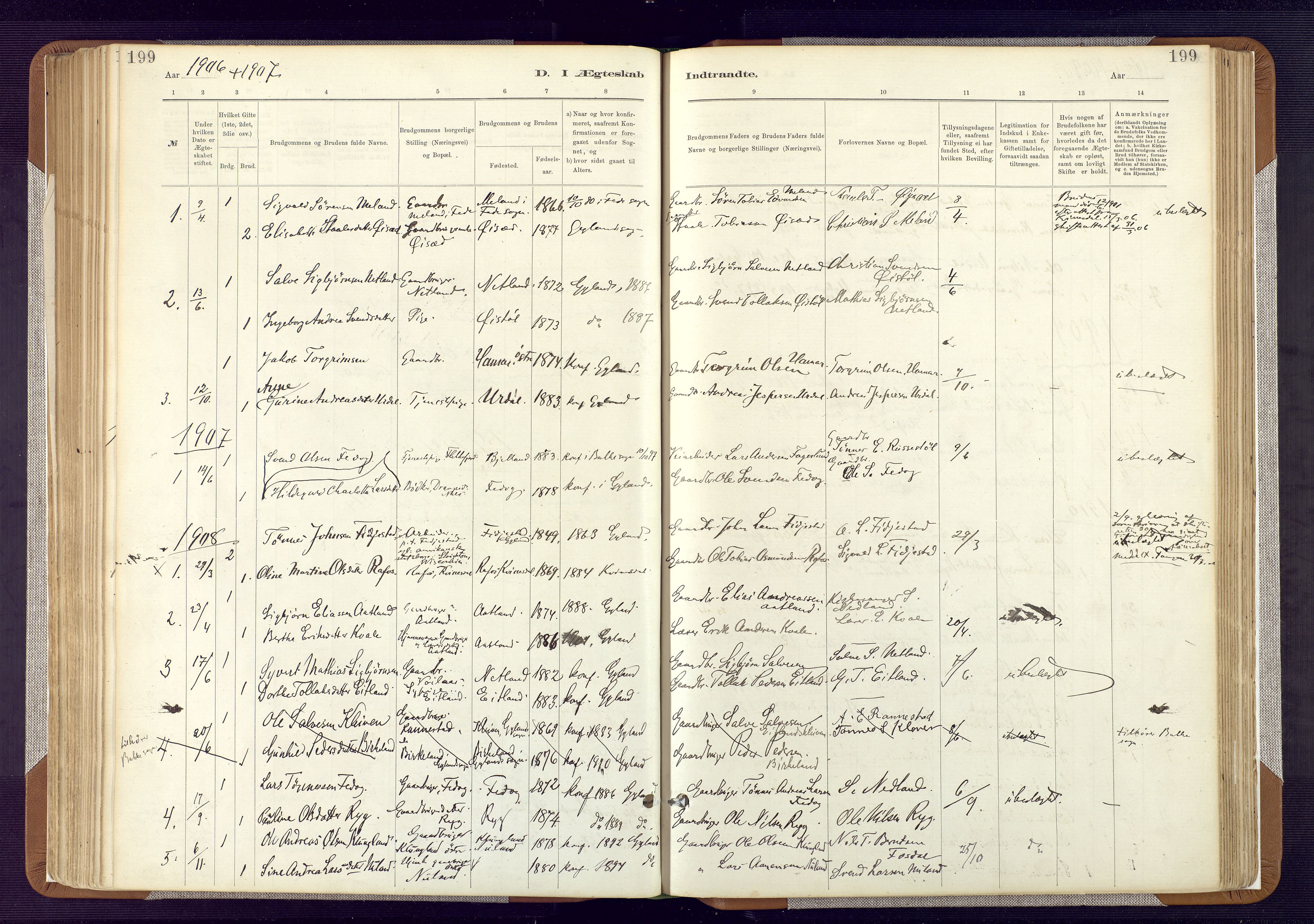 Bakke sokneprestkontor, SAK/1111-0002/F/Fa/Fab/L0003: Parish register (official) no. A 3, 1884-1921, p. 199