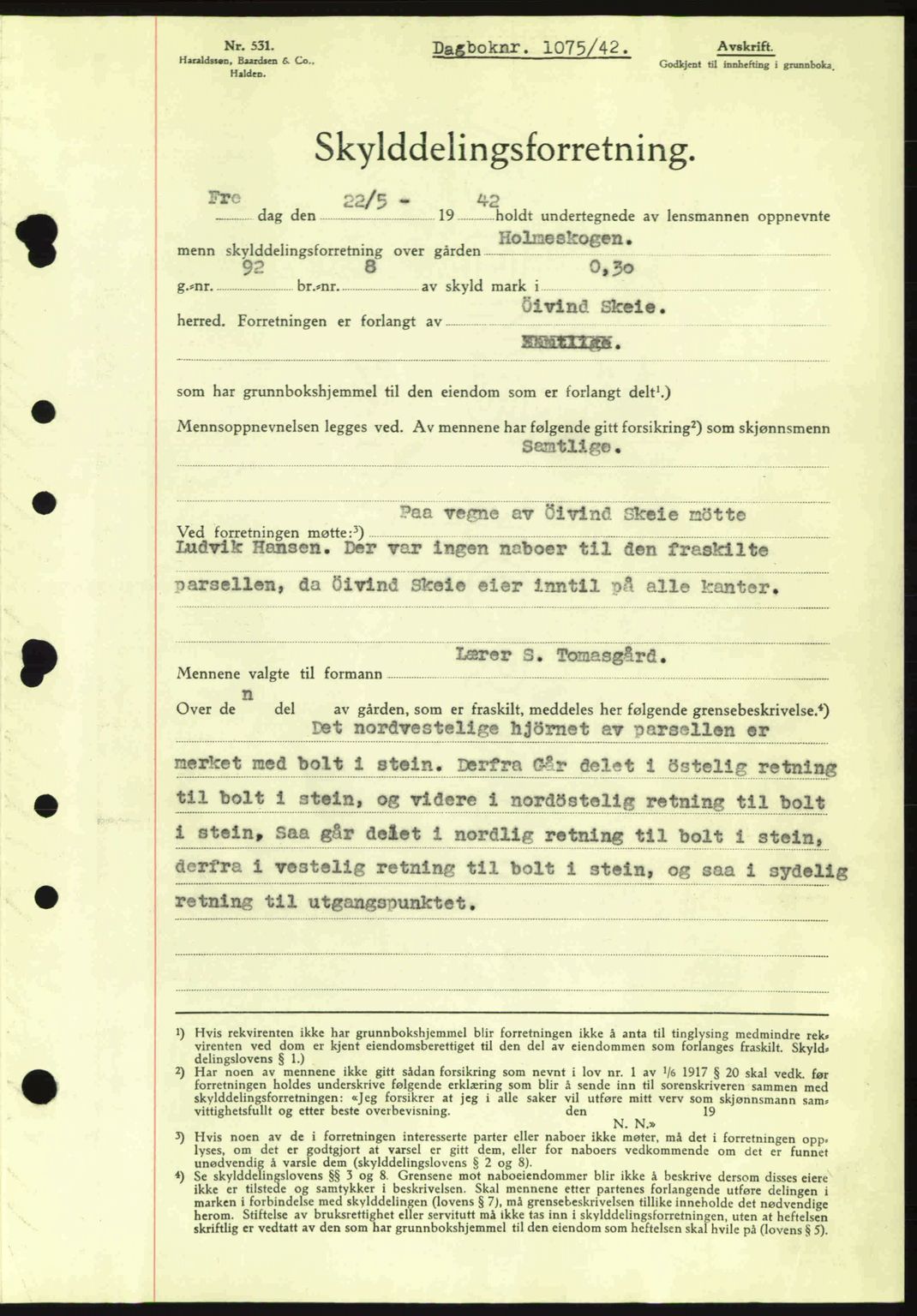 Moss sorenskriveri, SAO/A-10168: Mortgage book no. A9, 1941-1942, Diary no: : 1075/1942