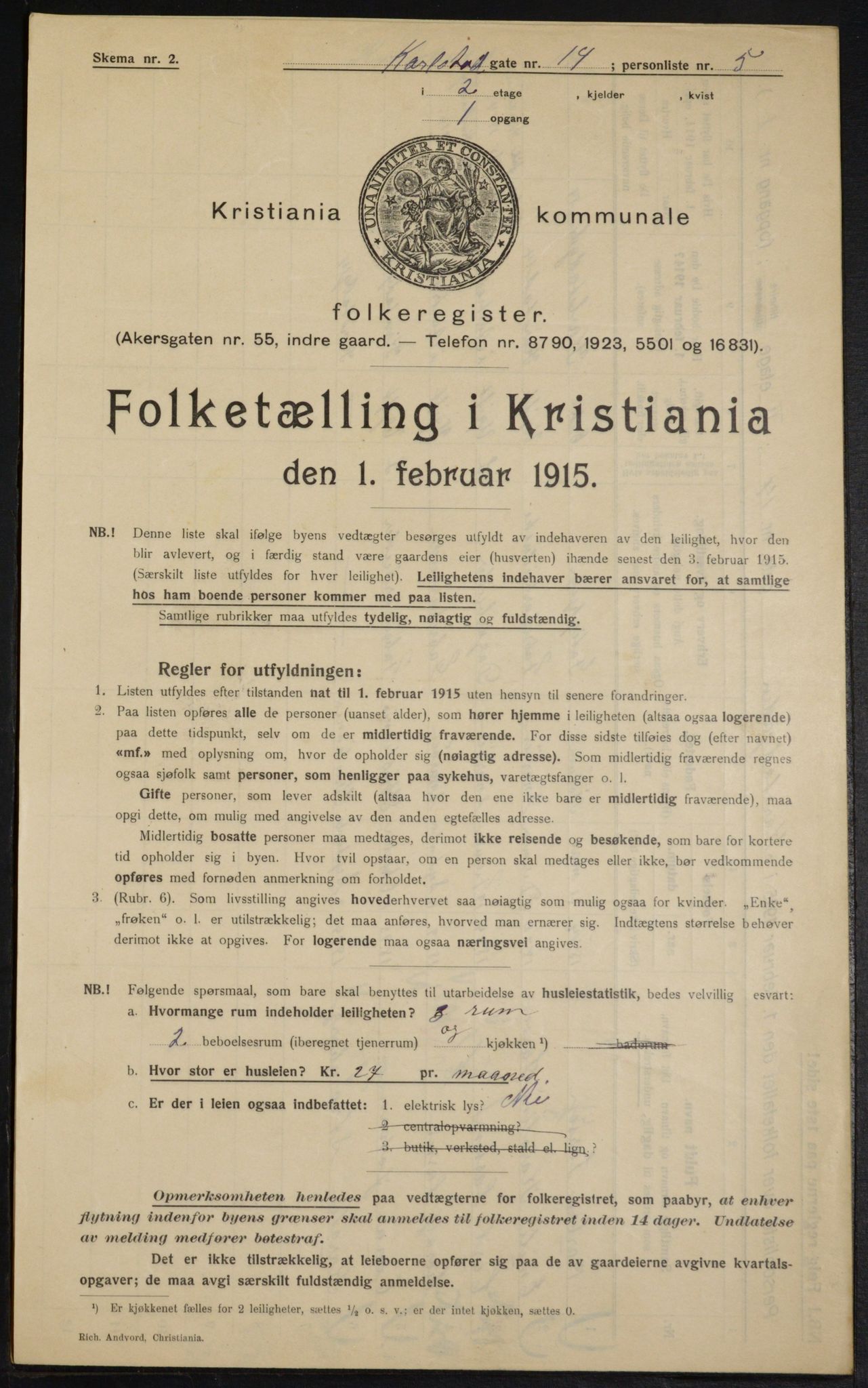 OBA, Municipal Census 1915 for Kristiania, 1915, p. 48693