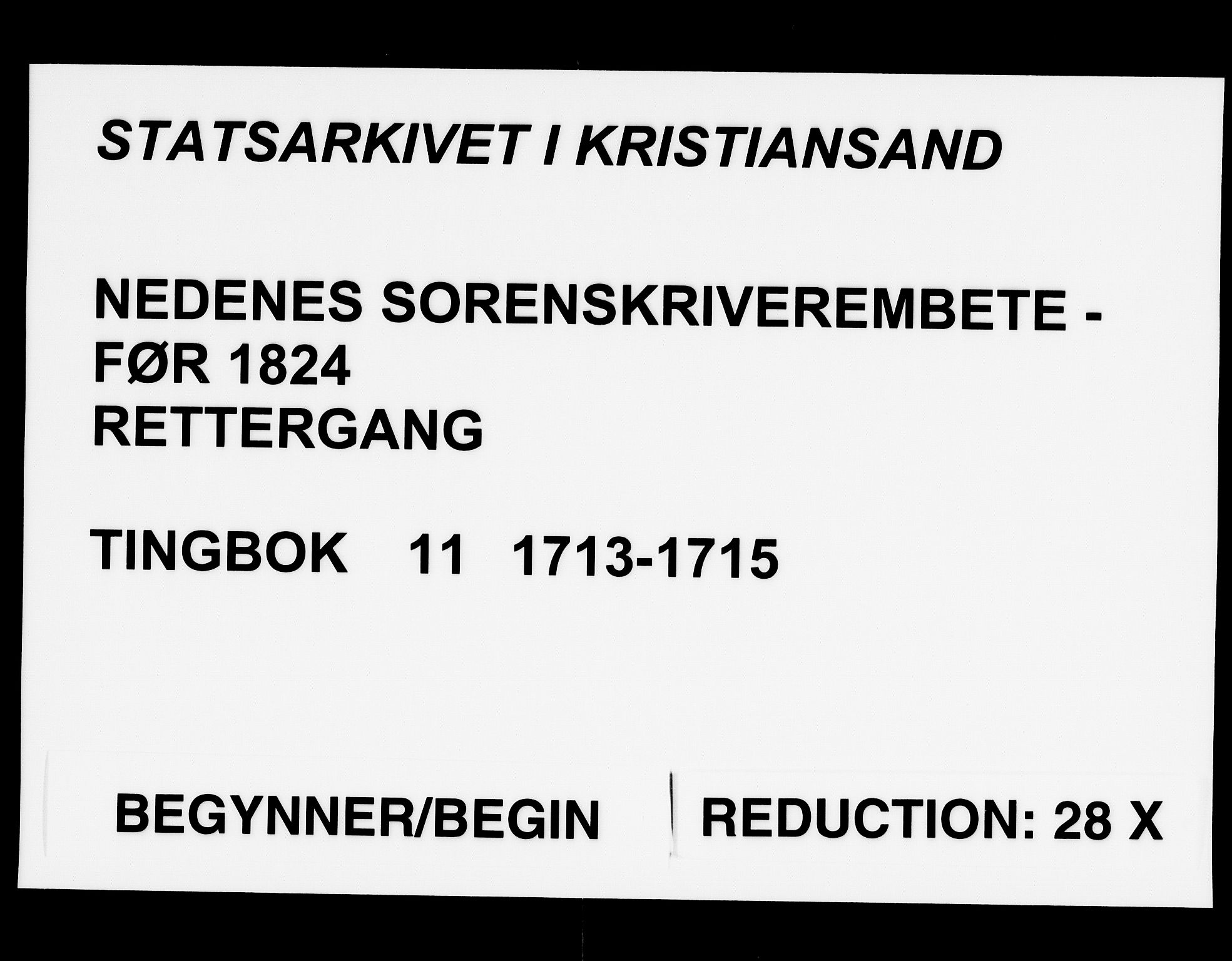 Nedenes sorenskriveri før 1824, AV/SAK-1221-0007/F/Fa/L0016: Tingbok med register nr 11, 1713-1715