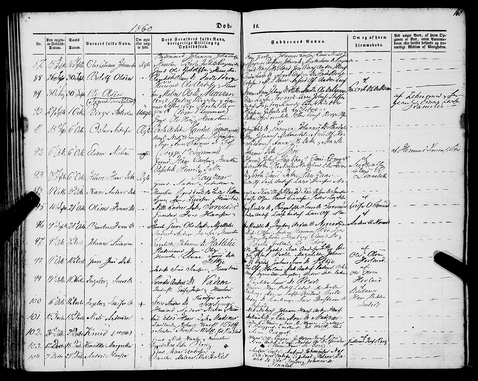 Lavik sokneprestembete, AV/SAB-A-80901: Parish register (official) no. A 3, 1843-1863, p. 160