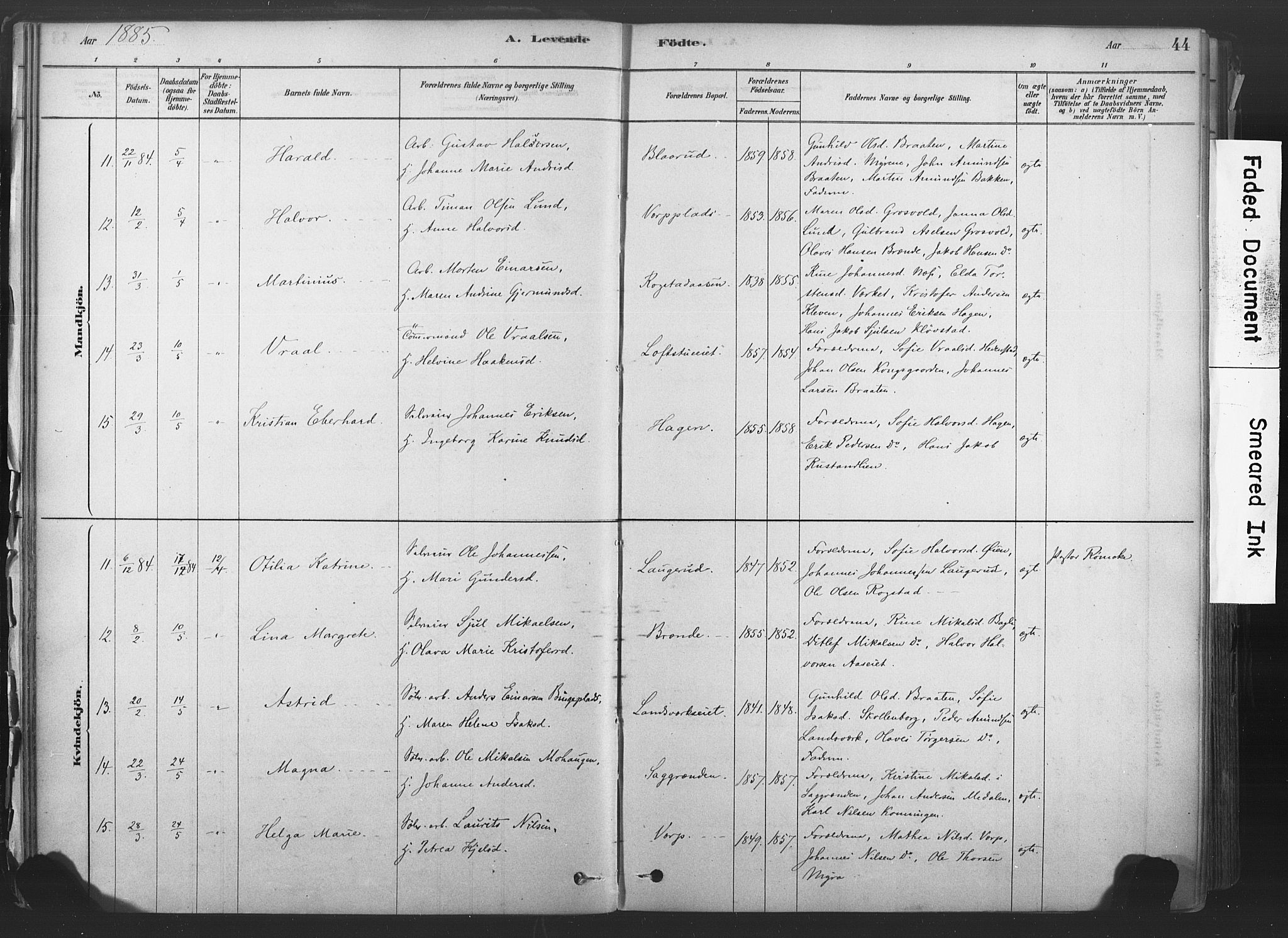 Sandsvær kirkebøker, AV/SAKO-A-244/F/Fd/L0001: Parish register (official) no. IV 1, 1878-1906, p. 44