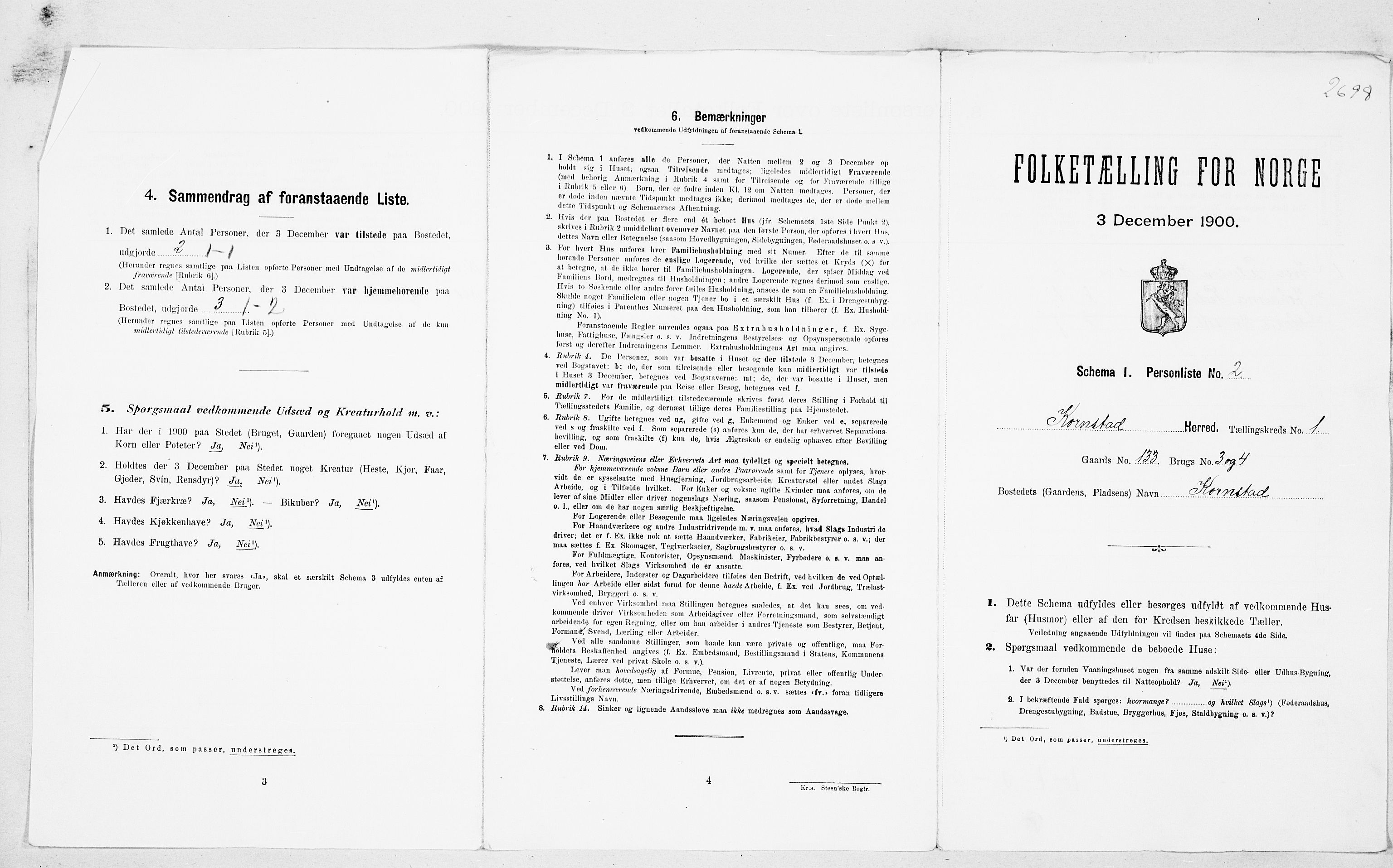 SAT, 1900 census for Kornstad, 1900, p. 16