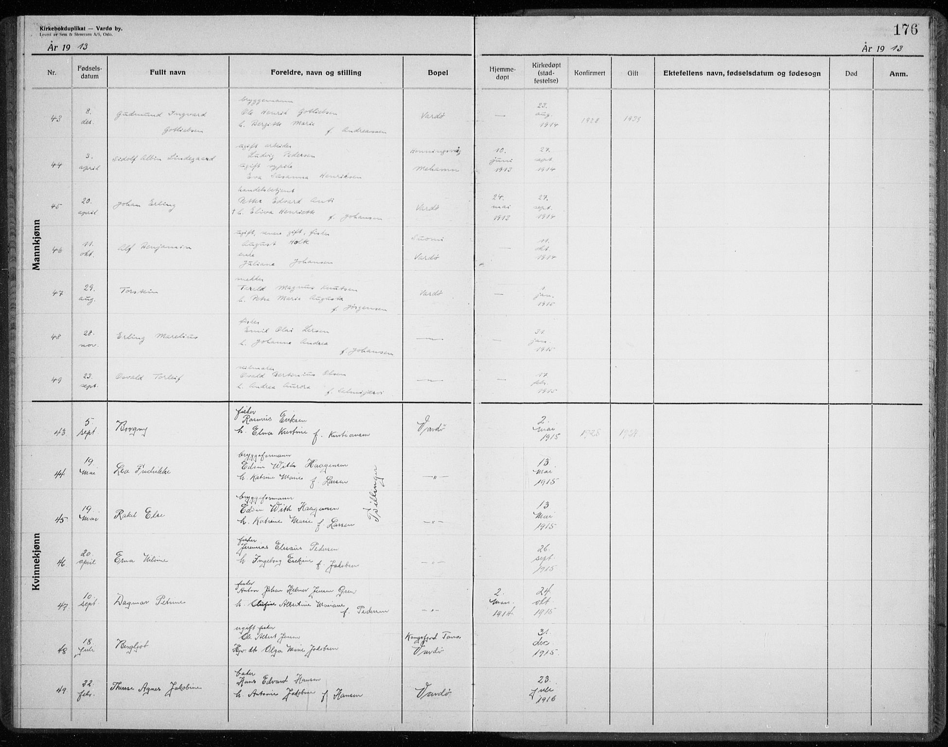 Vardø sokneprestkontor, AV/SATØ-S-1332/H/Hc/L0001kirkerekon: Other parish register no. 1, 1900-1914, p. 176