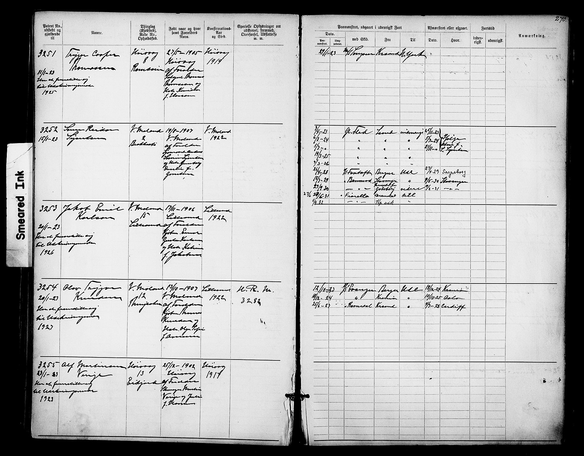 Lillesand mønstringskrets, SAK/2031-0014/F/Fa/L0003: Annotasjonsrulle nr 1911-3489 med register, W-9, 1891-1932, p. 304