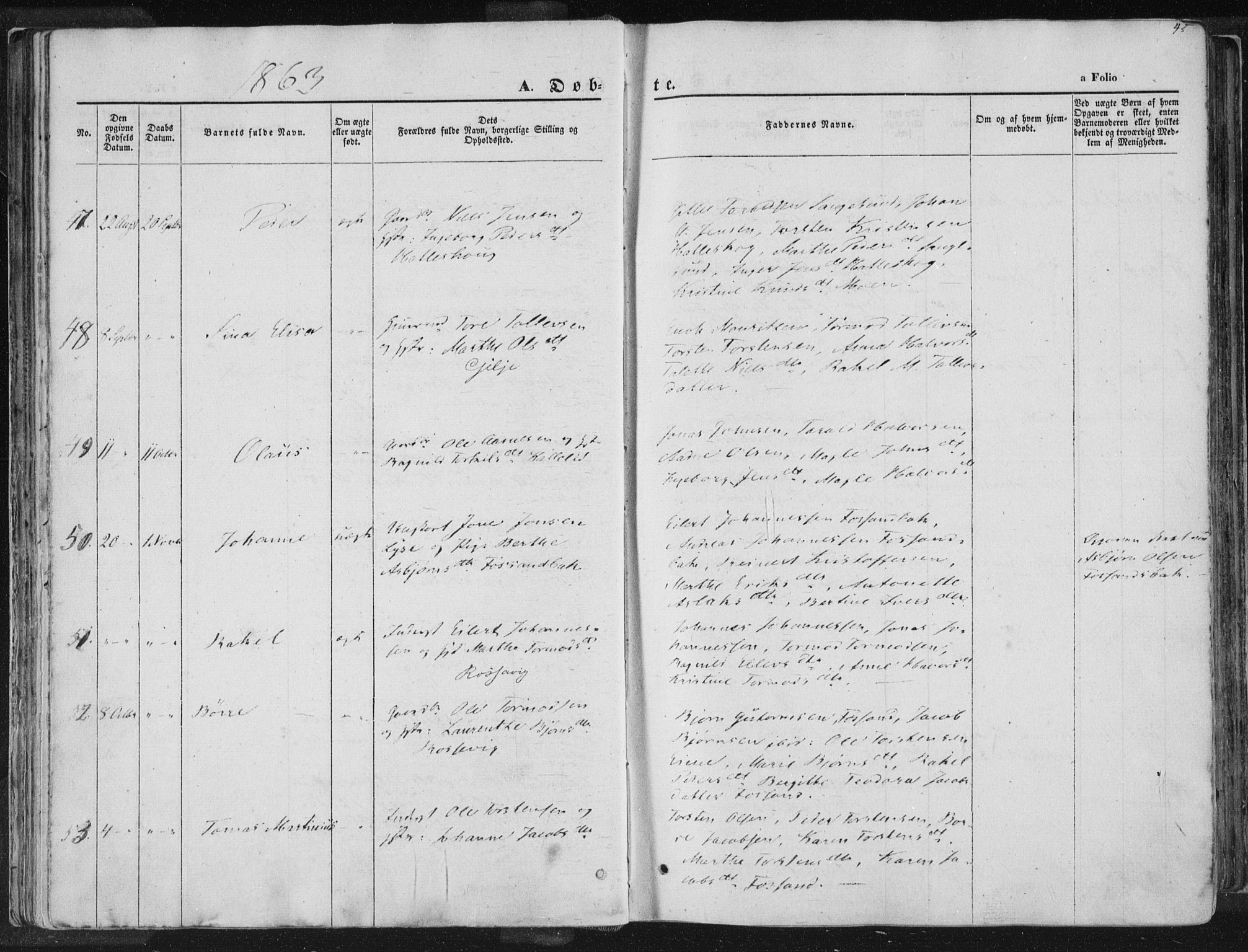 Høgsfjord sokneprestkontor, AV/SAST-A-101624/H/Ha/Haa/L0001: Parish register (official) no. A 1, 1854-1875, p. 45