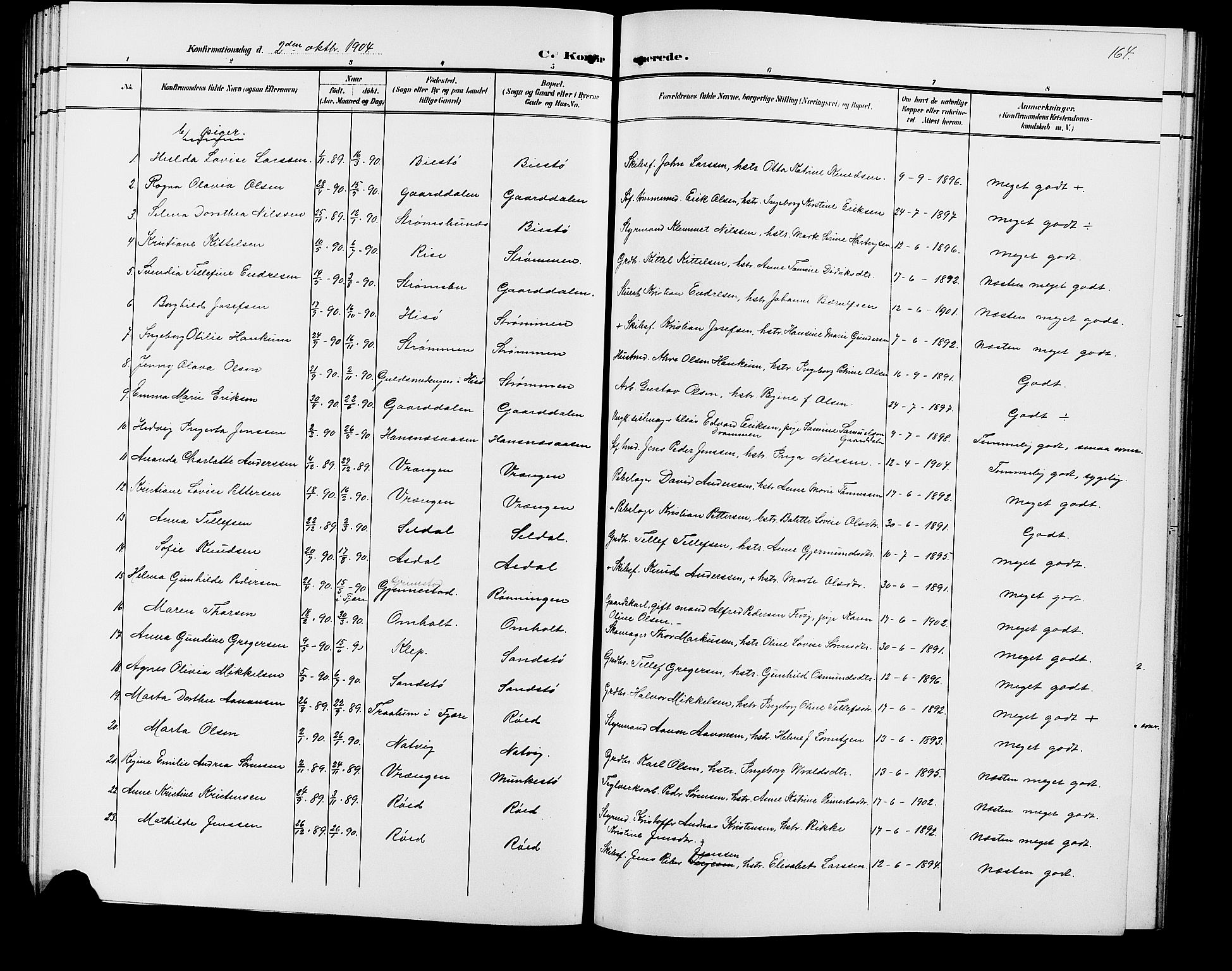 Øyestad sokneprestkontor, SAK/1111-0049/F/Fb/L0010: Parish register (copy) no. B 10, 1897-1906, p. 164