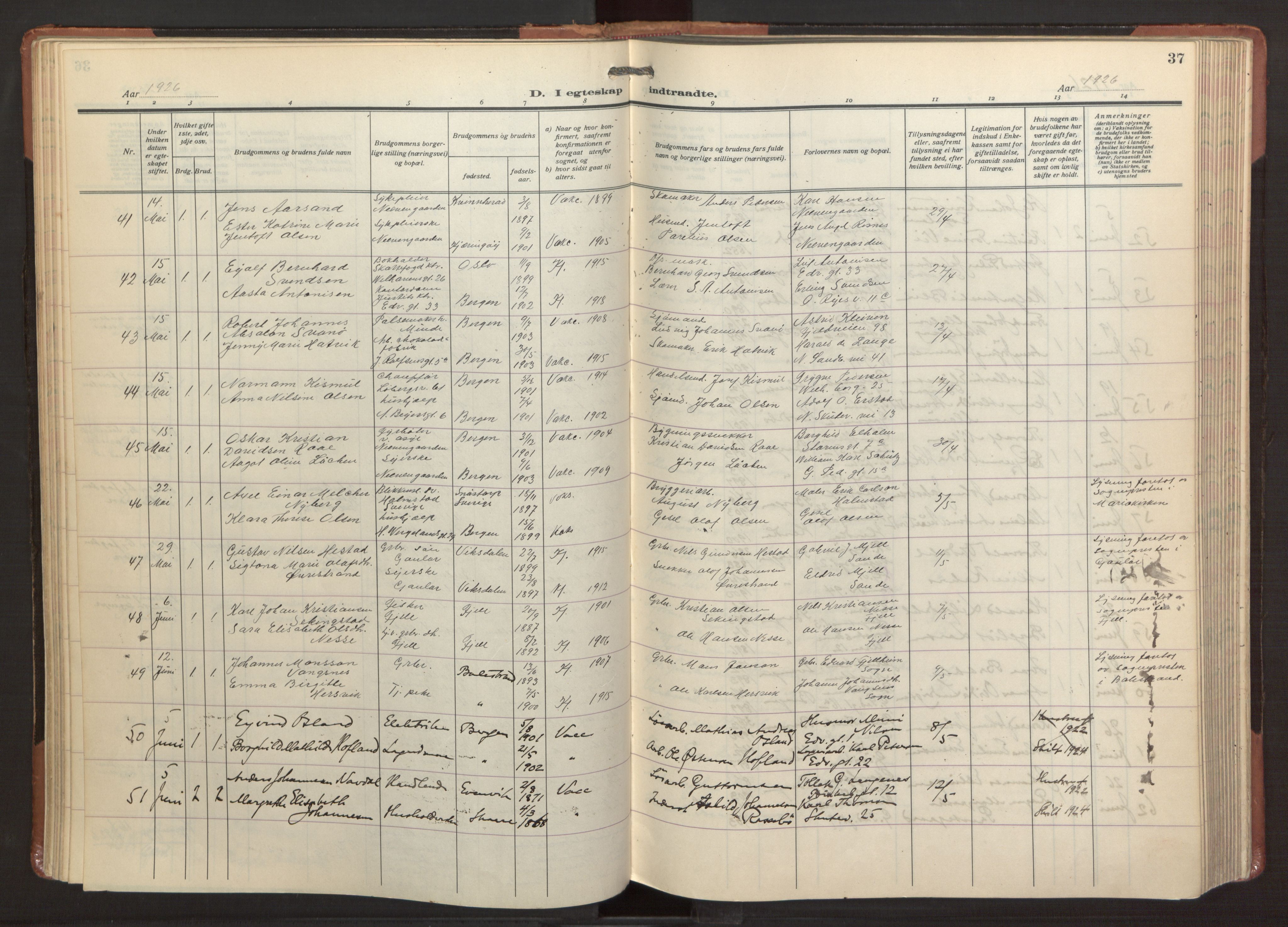 Sandviken Sokneprestembete, AV/SAB-A-77601/H/Ha/L0016: Parish register (official) no. D 3, 1923-1940, p. 37