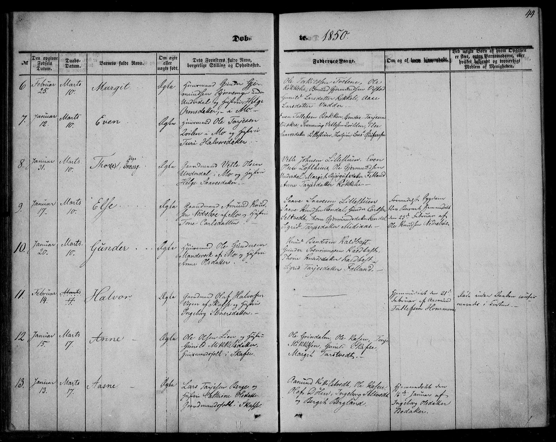 Mo kirkebøker, AV/SAKO-A-286/F/Fa/L0005: Parish register (official) no. I 5, 1844-1864, p. 44