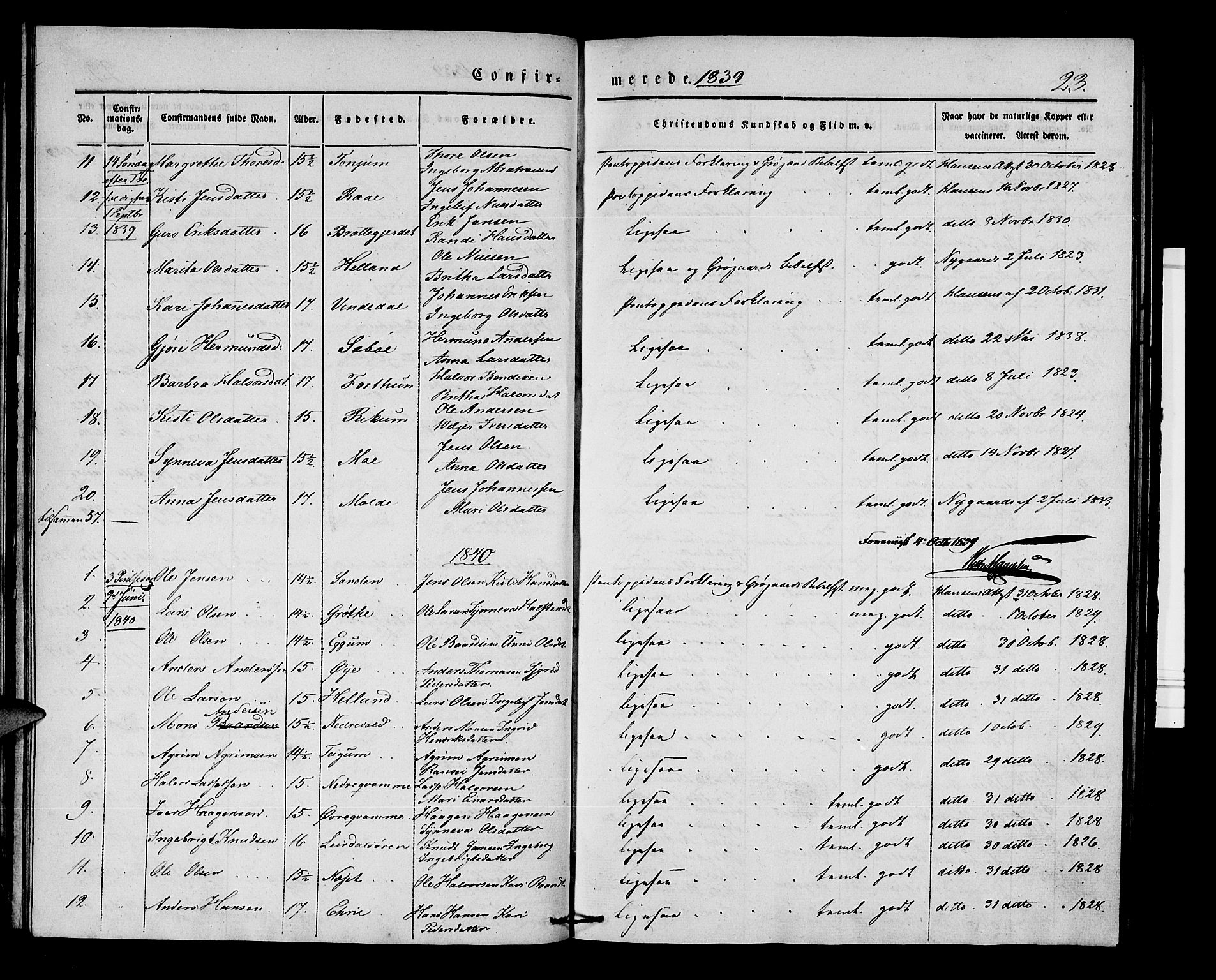 Lærdal sokneprestembete, SAB/A-81201: Parish register (official) no. A 7, 1835-1846, p. 23