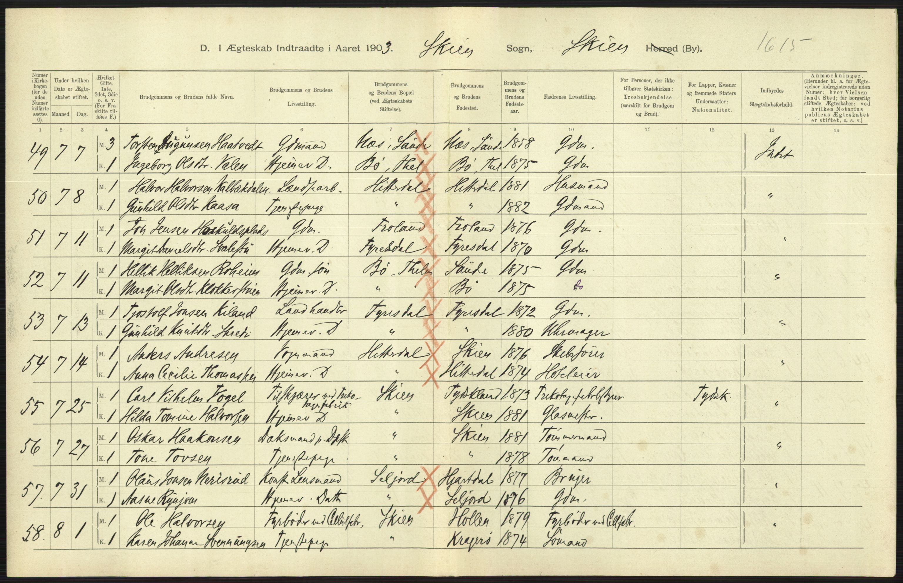 Statistisk sentralbyrå, Sosiodemografiske emner, Befolkning, AV/RA-S-2228/D/Df/Dfa/Dfaa/L0009: Bratsberg amt: Fødte, gifte, døde, 1903, p. 471