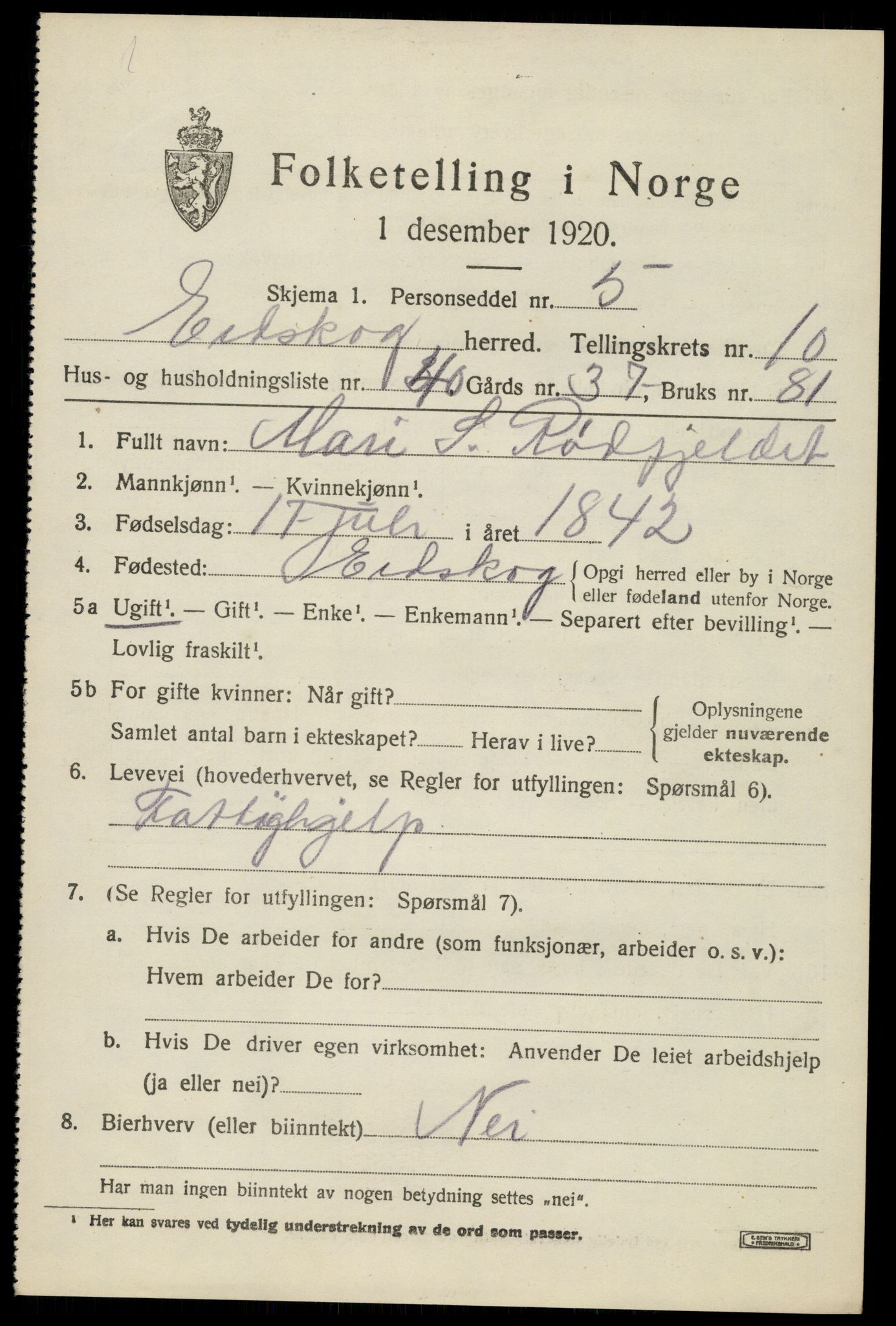 SAH, 1920 census for Eidskog, 1920, p. 11585