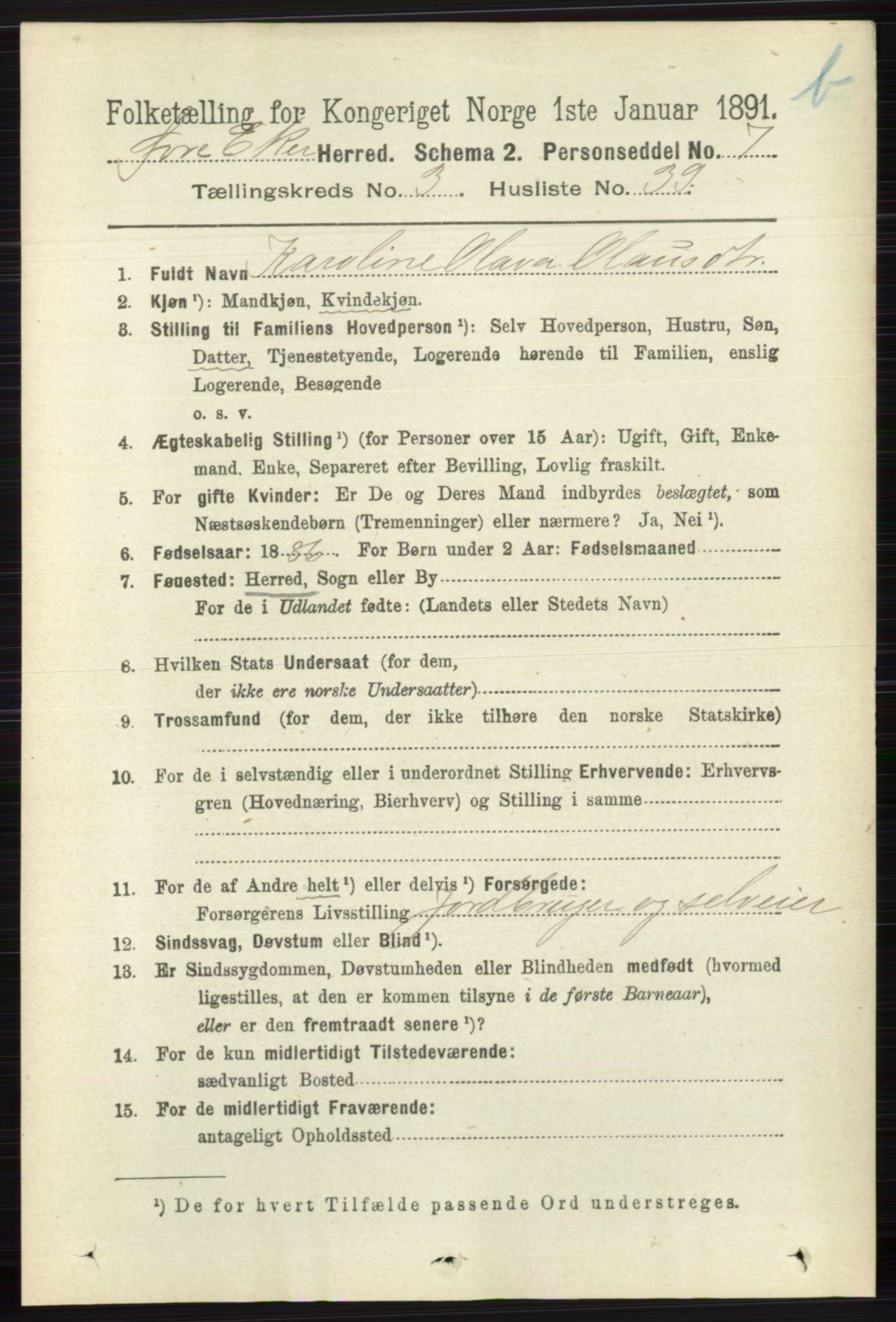 RA, 1891 census for 0624 Øvre Eiker, 1891, p. 9242