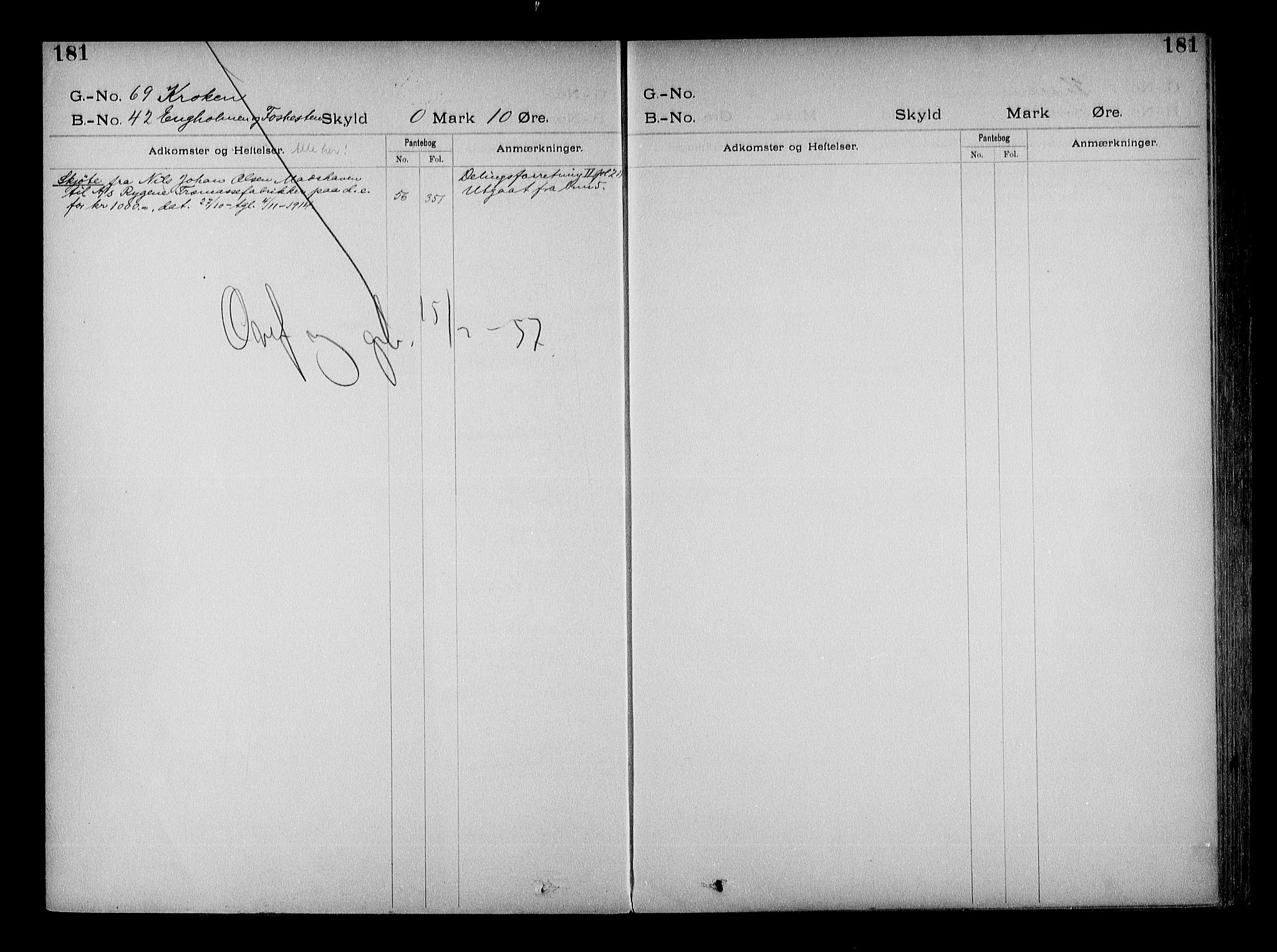 Vestre Nedenes/Sand sorenskriveri, SAK/1221-0010/G/Ga/L0022: Mortgage register no. 15, 1899-1957, p. 181