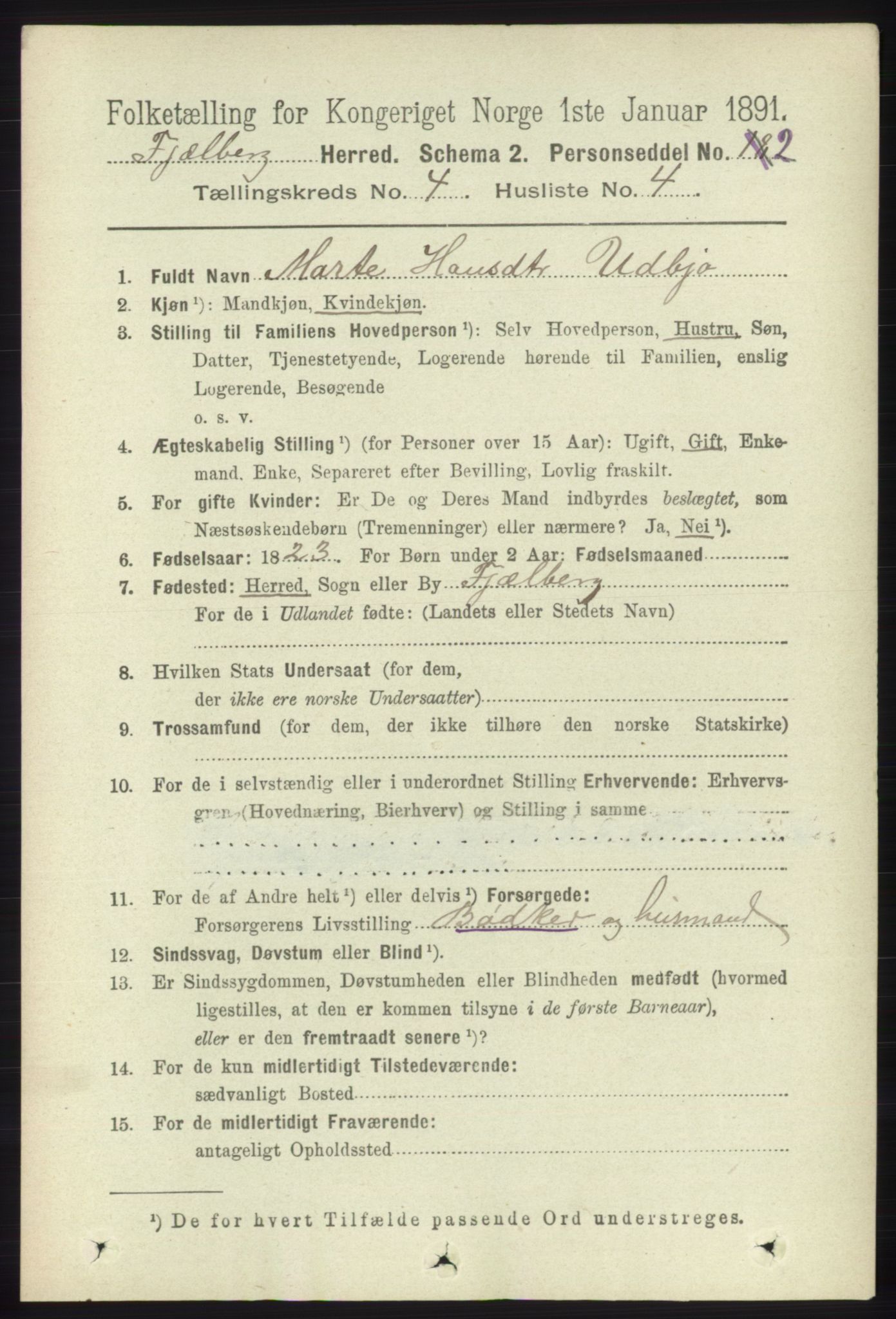 RA, 1891 census for 1213 Fjelberg, 1891, p. 1188