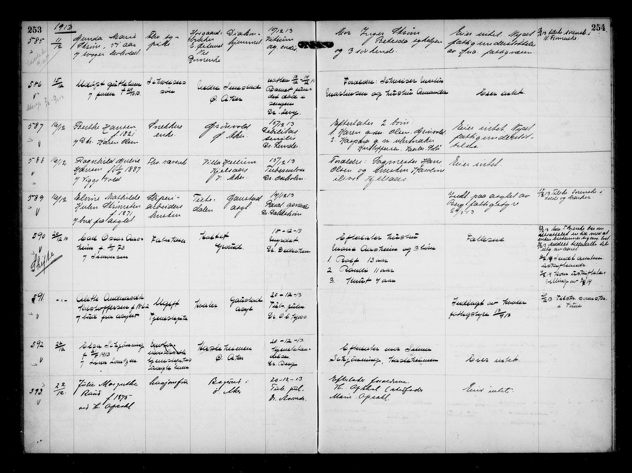 Aker kriminaldommer, skifte- og auksjonsforvalterembete, AV/SAO-A-10452/H/Hb/Hba/Hbaa/L0003: Dødsfallsprotokoll, 1912-1914, p. 253-254