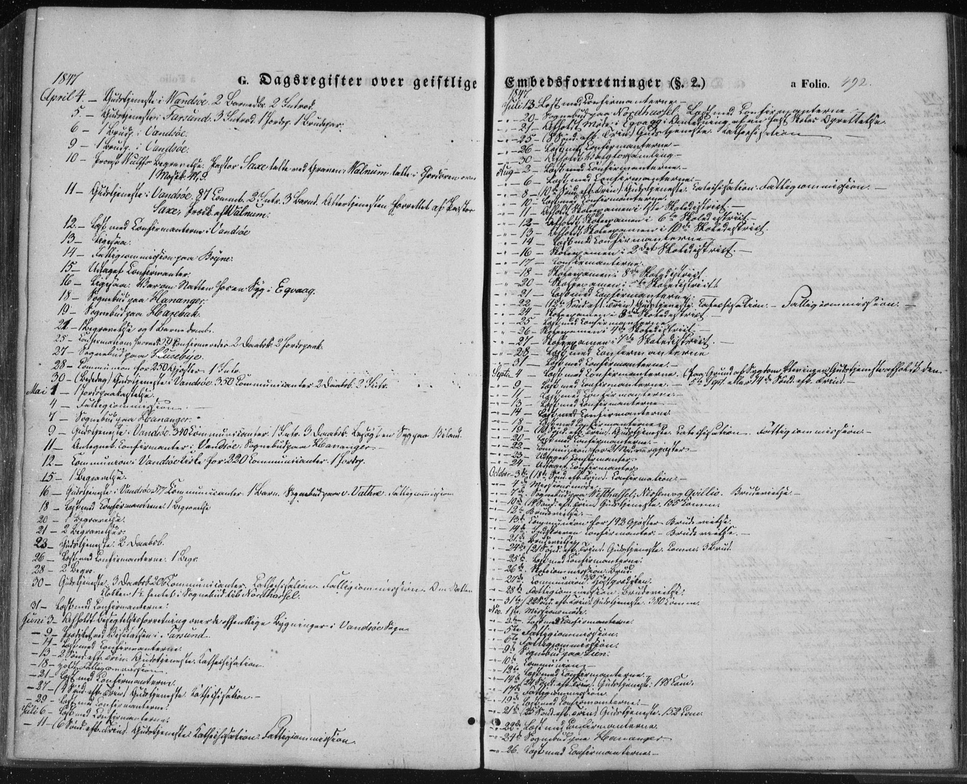 Lista sokneprestkontor, SAK/1111-0027/F/Fa/L0010: Parish register (official) no. A 10, 1846-1861, p. 492