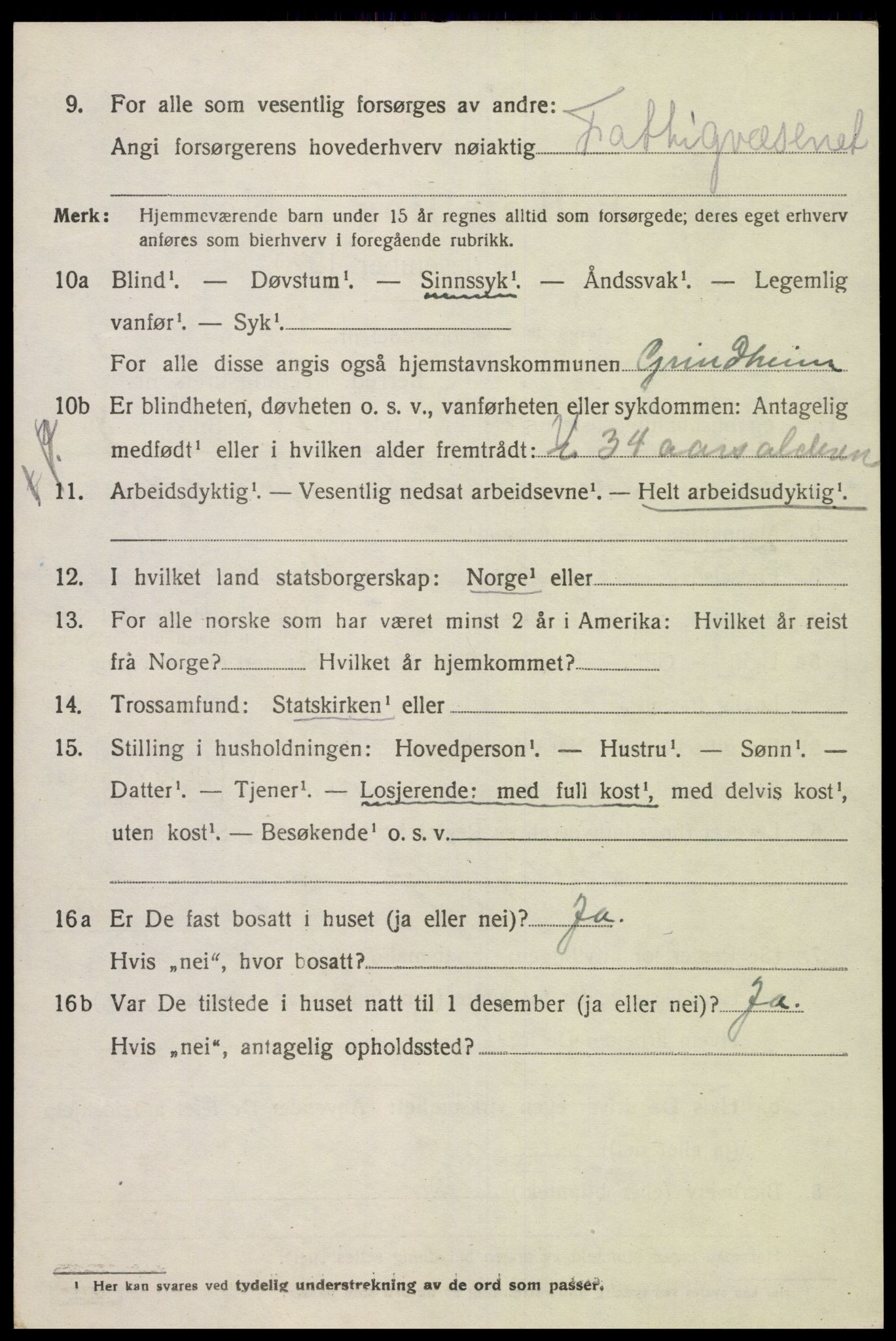 SAK, 1920 census for Grindheim, 1920, p. 878