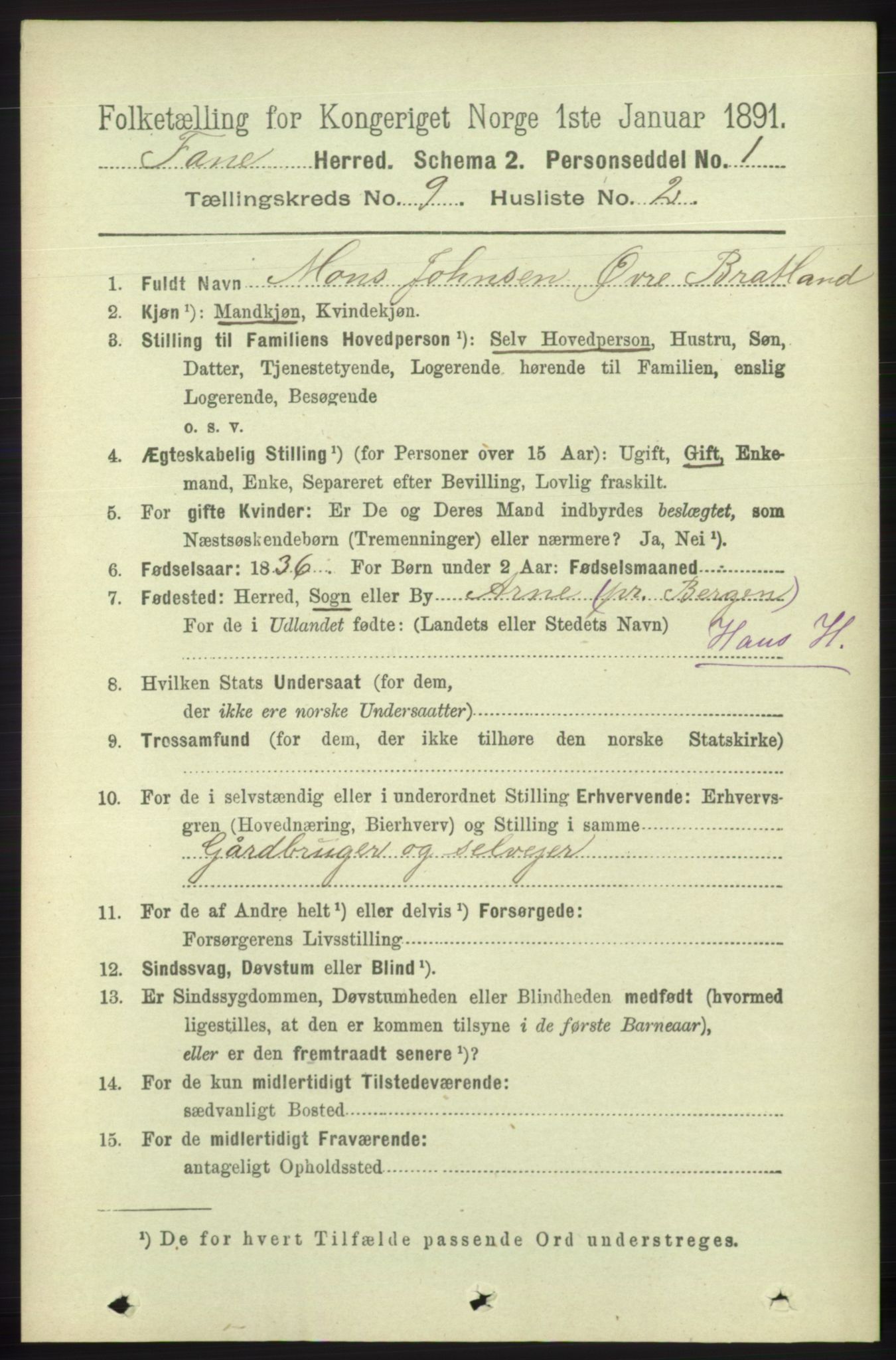 RA, 1891 census for 1249 Fana, 1891, p. 4831