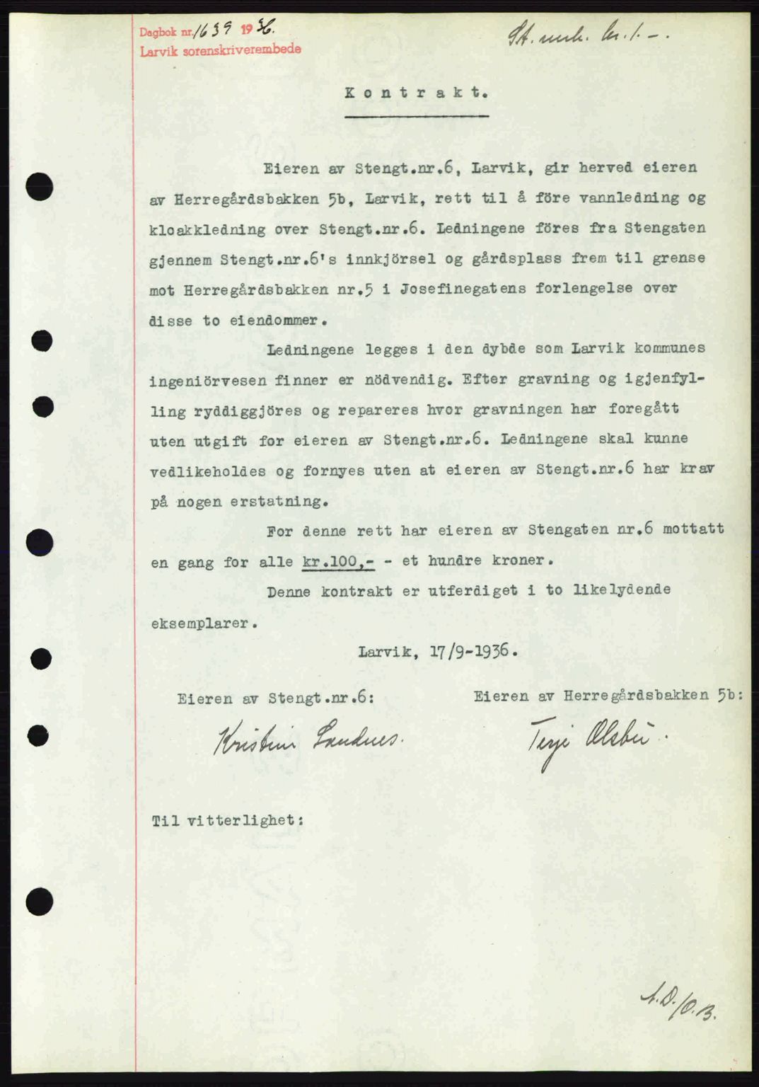 Larvik sorenskriveri, SAKO/A-83/G/Ga/Gab/L0067: Mortgage book no. A-1, 1936-1937, Diary no: : 1639/1936
