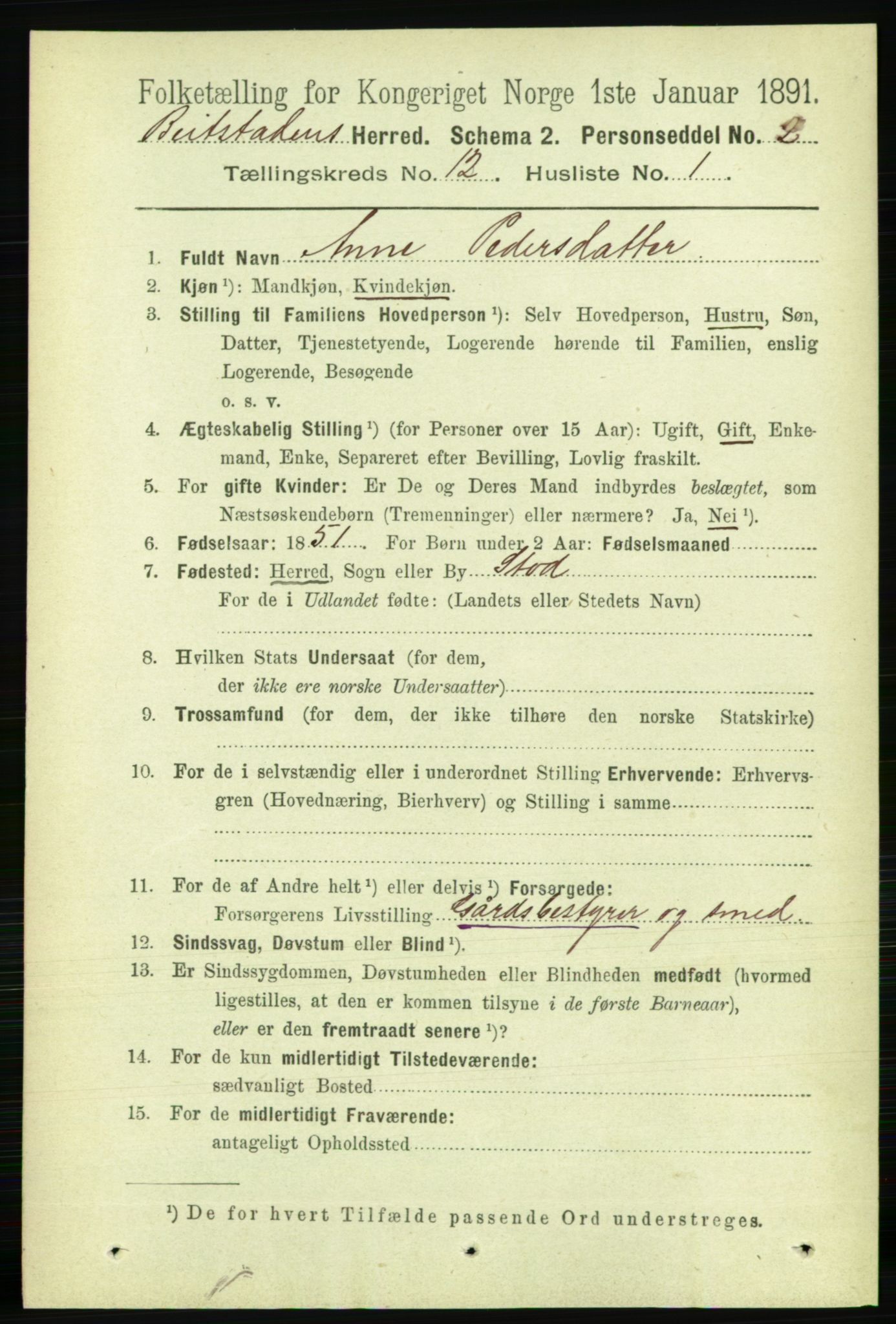 RA, 1891 census for 1727 Beitstad, 1891, p. 3367