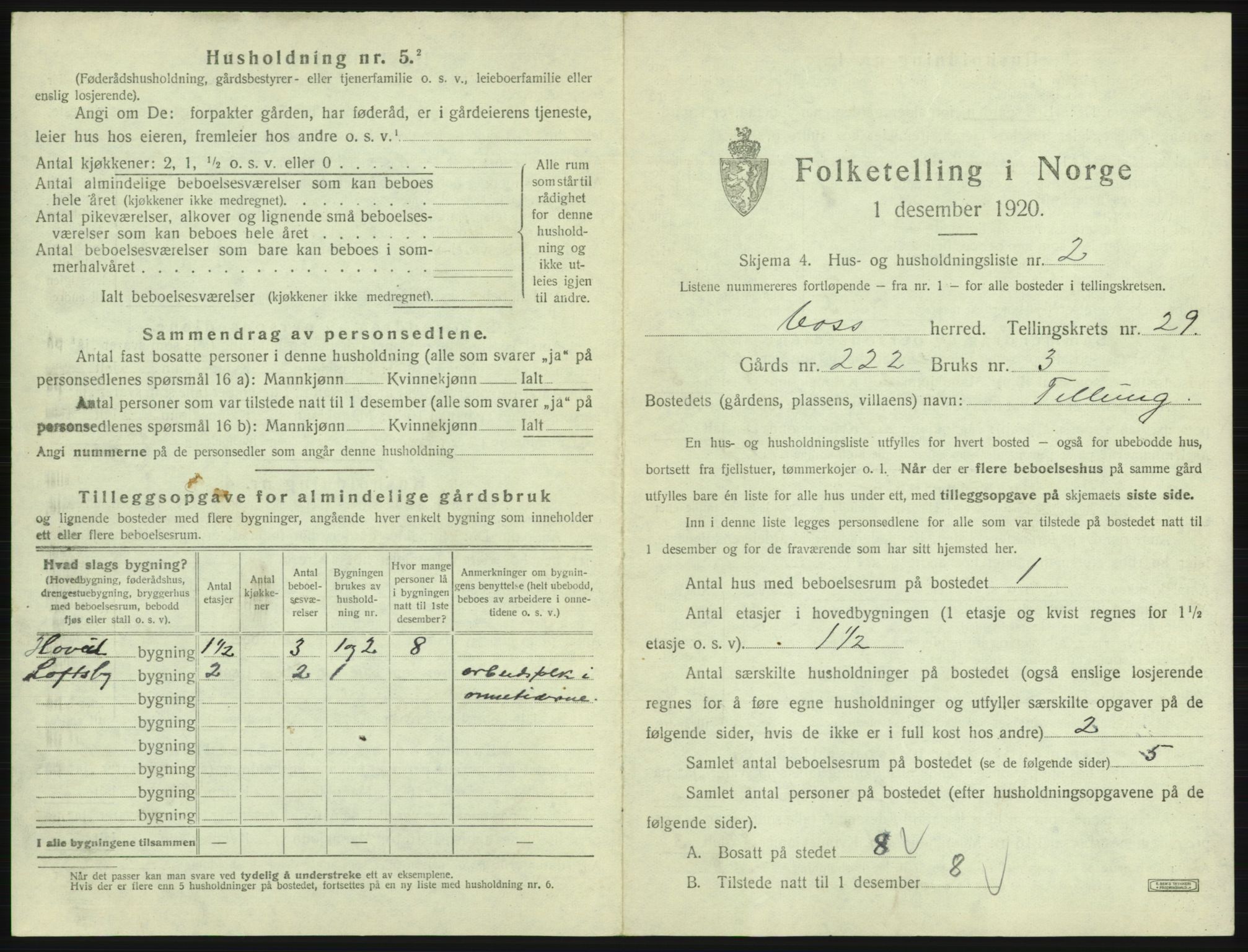 SAB, 1920 census for Voss, 1920, p. 2569