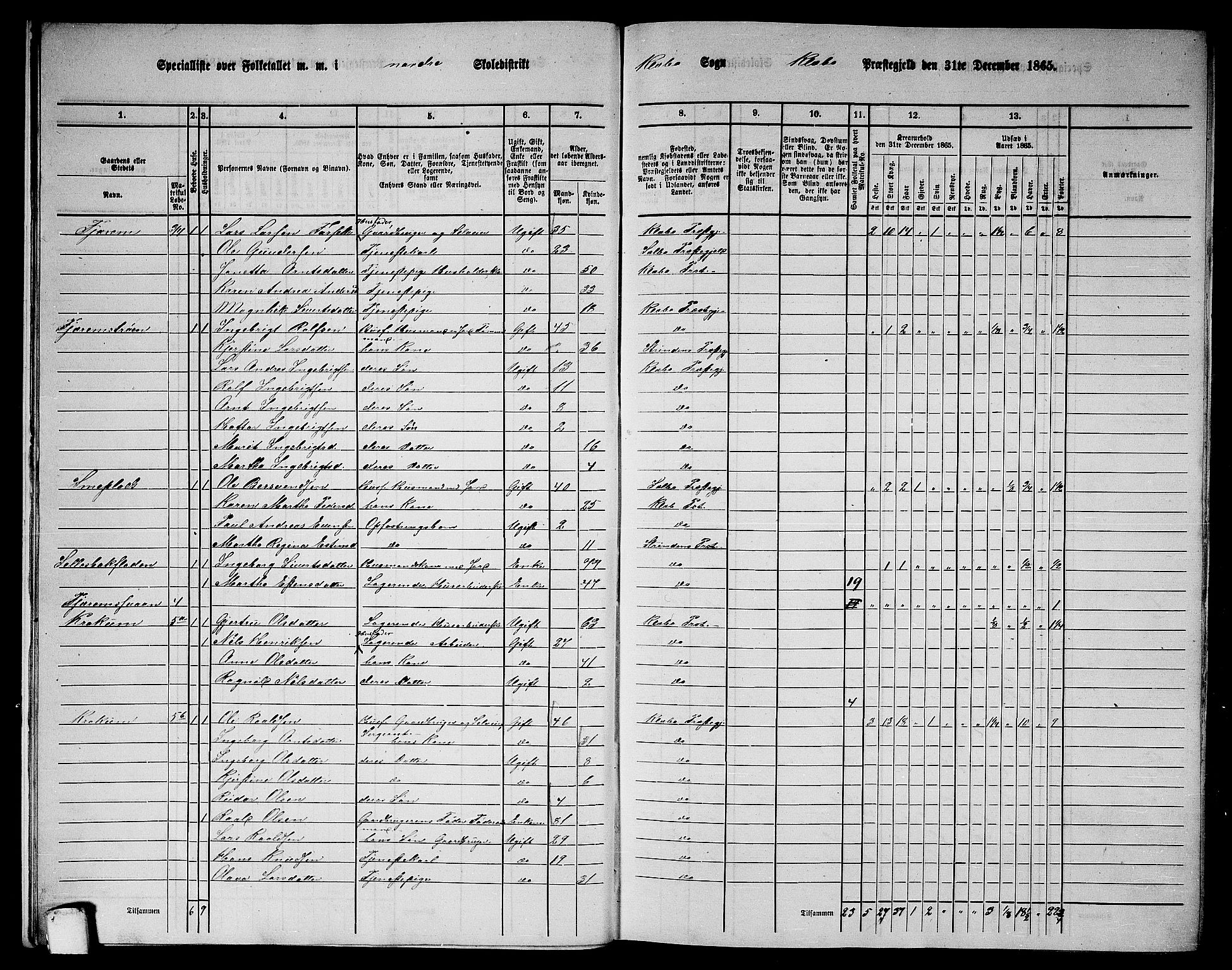 RA, 1865 census for Klæbu, 1865, p. 11