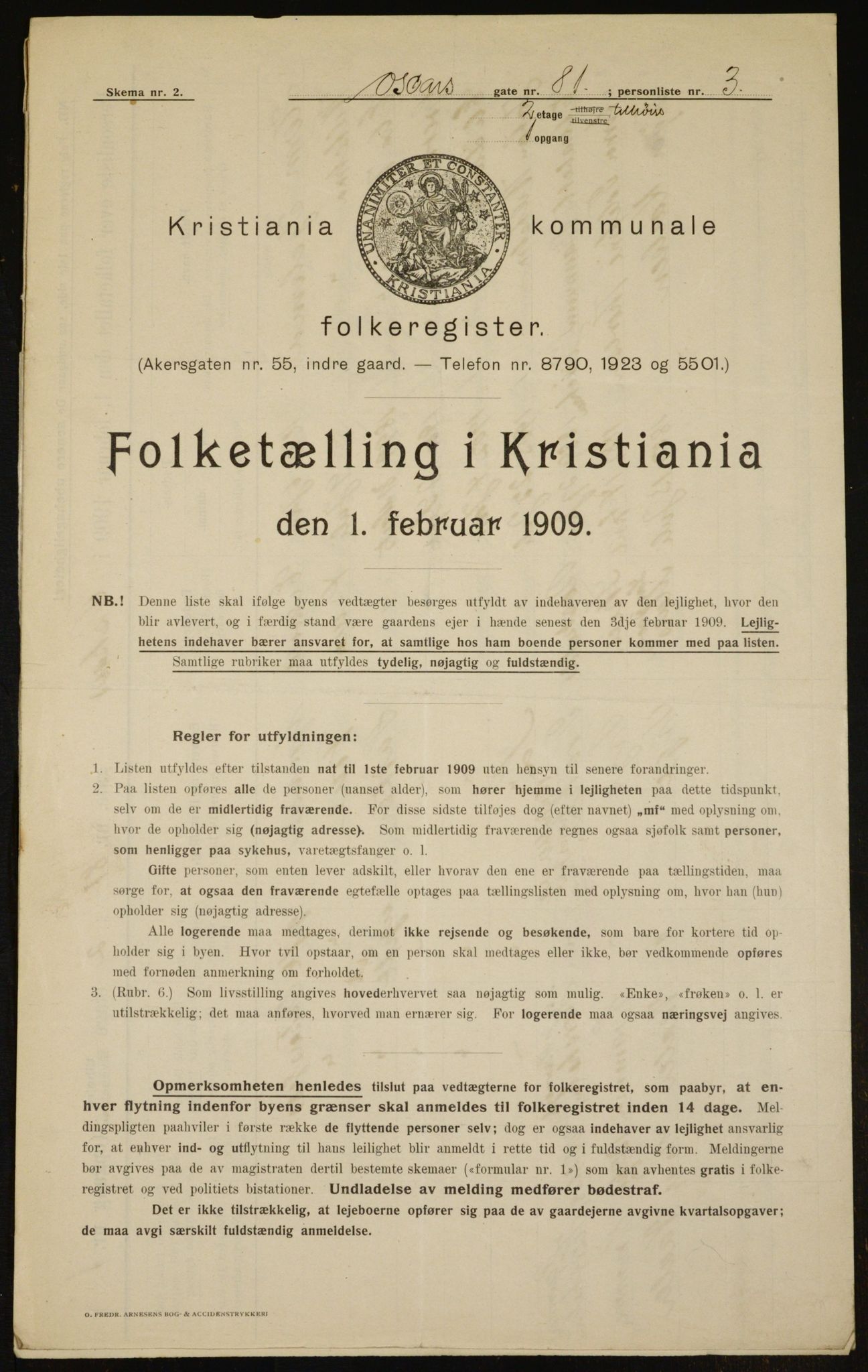 OBA, Municipal Census 1909 for Kristiania, 1909, p. 69594