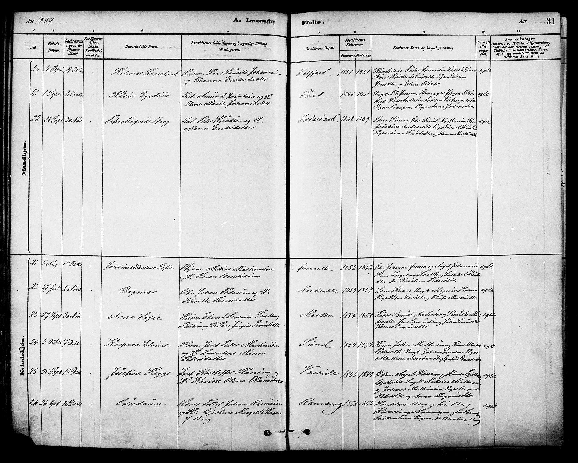 Ministerialprotokoller, klokkerbøker og fødselsregistre - Nordland, AV/SAT-A-1459/885/L1204: Parish register (official) no. 885A05, 1878-1892, p. 31