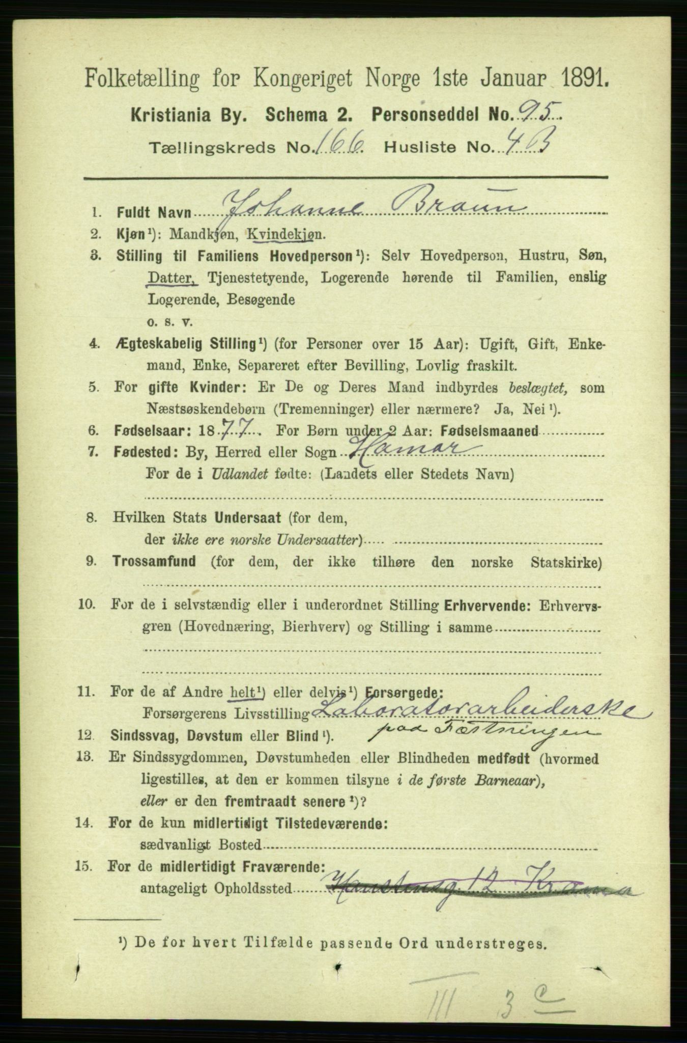 RA, 1891 census for 0301 Kristiania, 1891, p. 96547