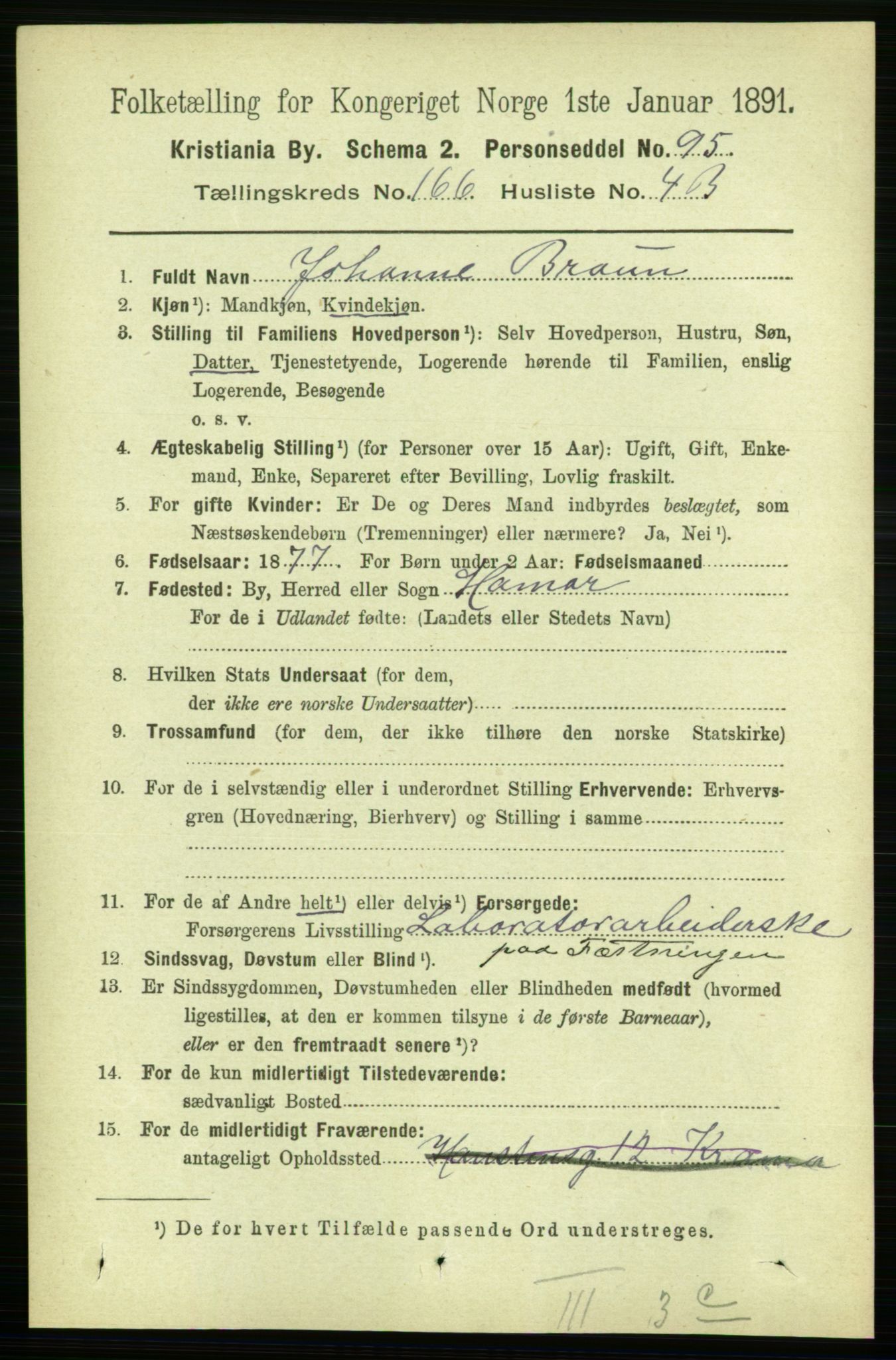 RA, 1891 census for 0301 Kristiania, 1891, p. 96547