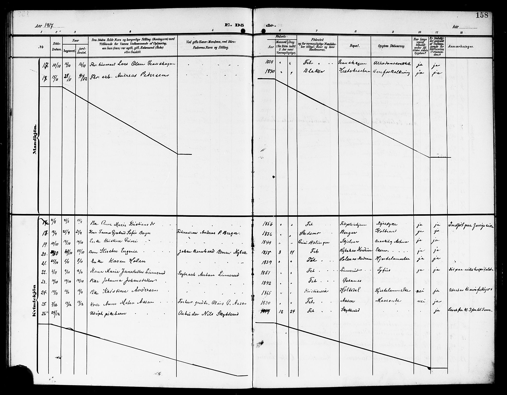 Fet prestekontor Kirkebøker, AV/SAO-A-10370a/G/Ga/L0008: Parish register (copy) no. I 8, 1907-1920, p. 158