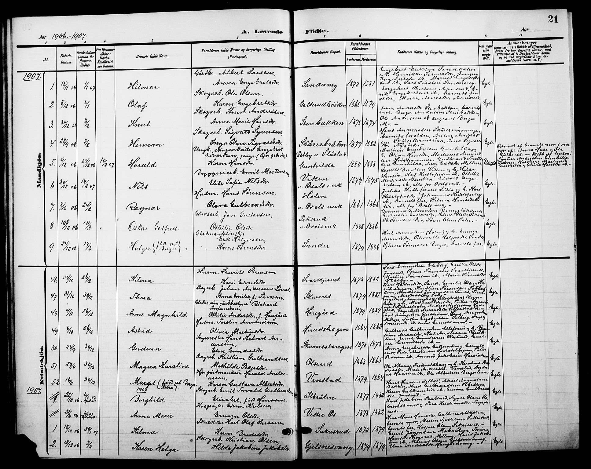 Sør-Odal prestekontor, AV/SAH-PREST-030/H/Ha/Hab/L0005: Parish register (copy) no. 5, 1903-1915, p. 21