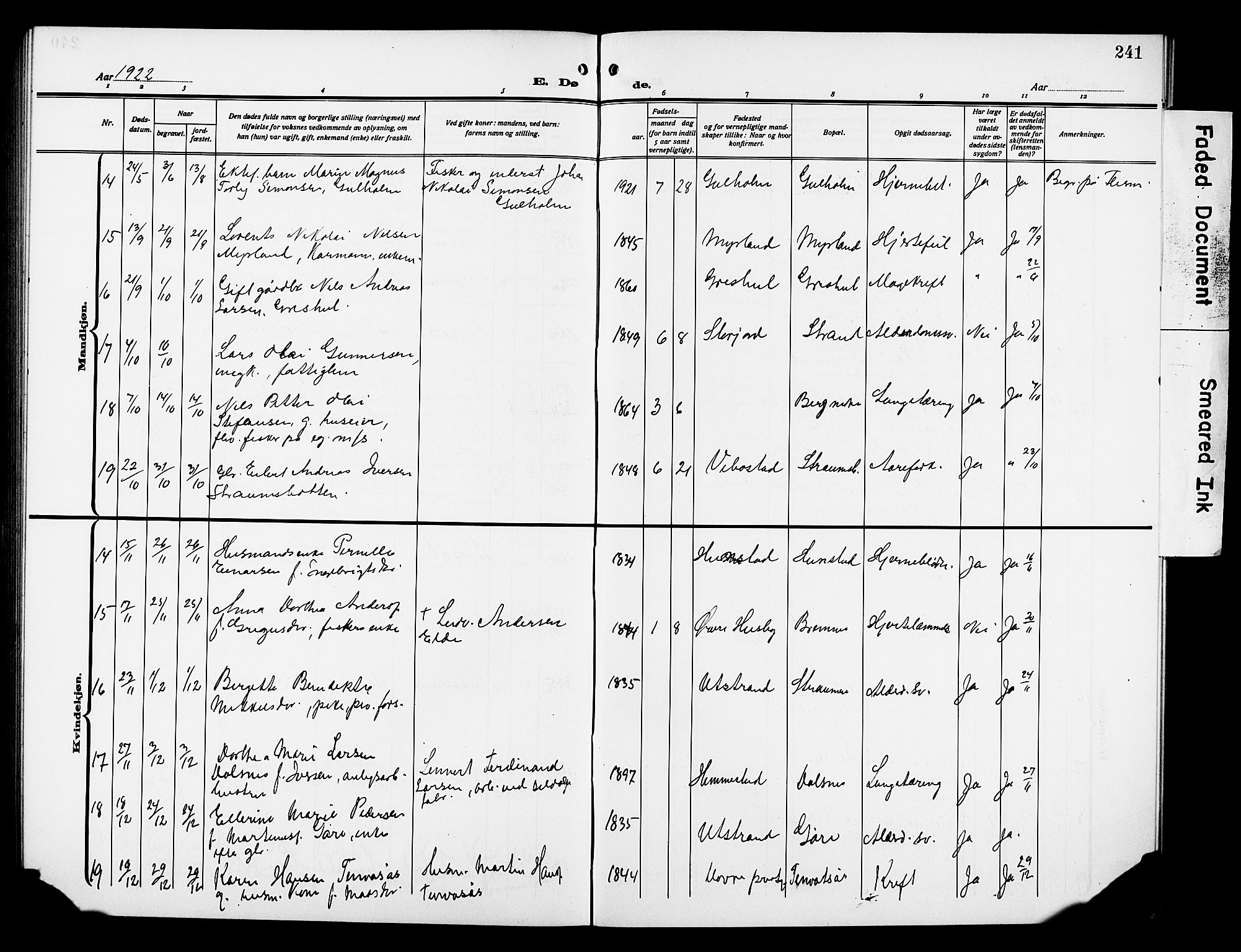 Kvæfjord sokneprestkontor, AV/SATØ-S-1323/G/Ga/Gab/L0006klokker: Parish register (copy) no. 6, 1912-1931, p. 241