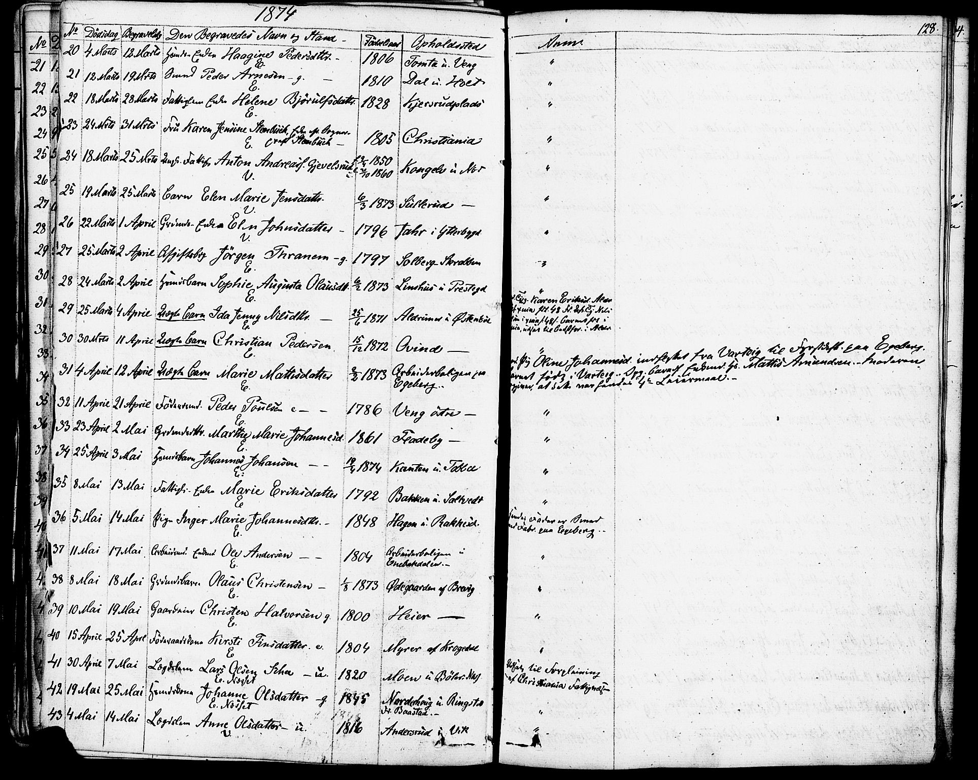 Enebakk prestekontor Kirkebøker, AV/SAO-A-10171c/F/Fa/L0013: Parish register (official) no. I 13, 1832-1882, p. 128