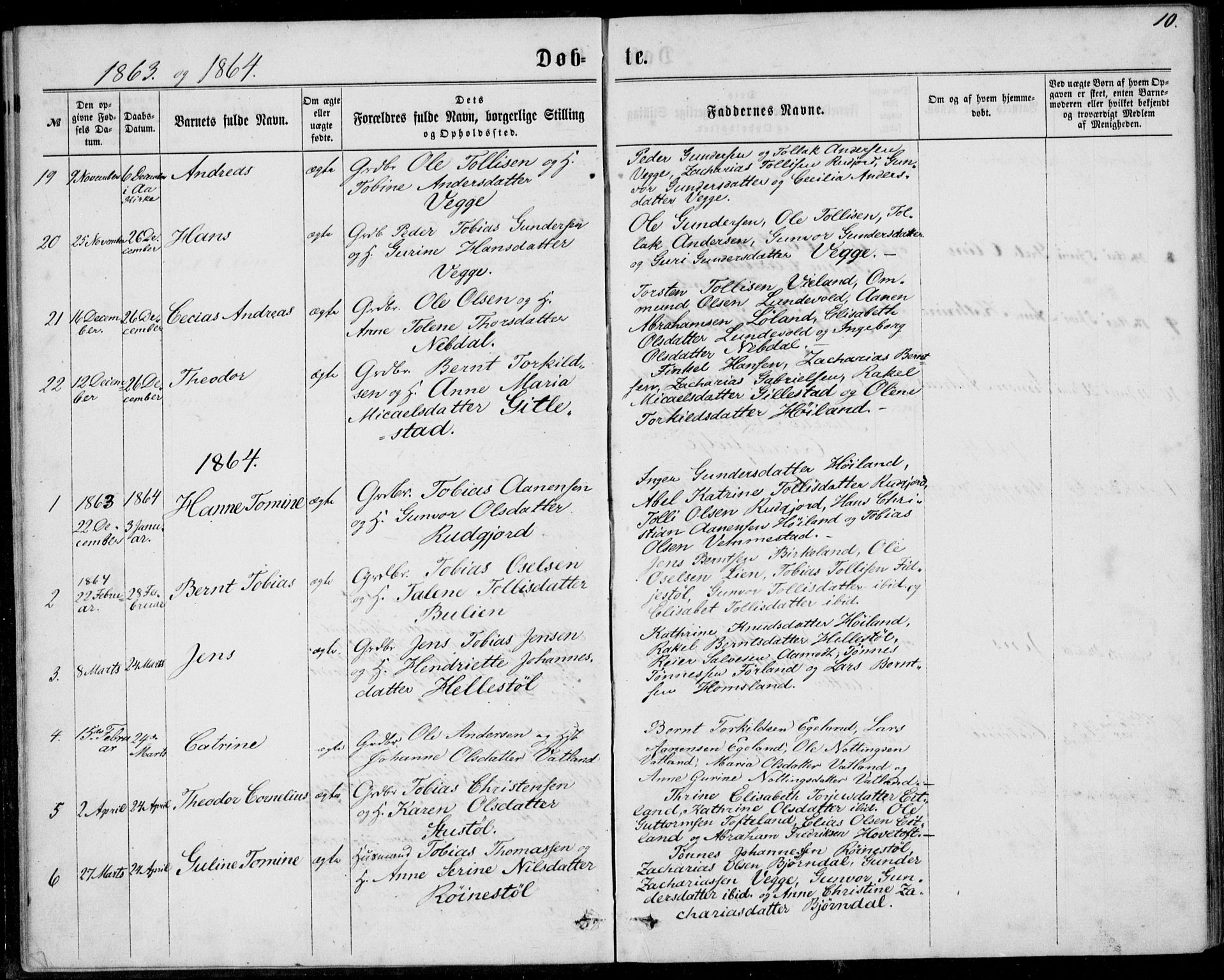 Lyngdal sokneprestkontor, SAK/1111-0029/F/Fa/Fab/L0002: Parish register (official) no. A 2, 1861-1878, p. 10