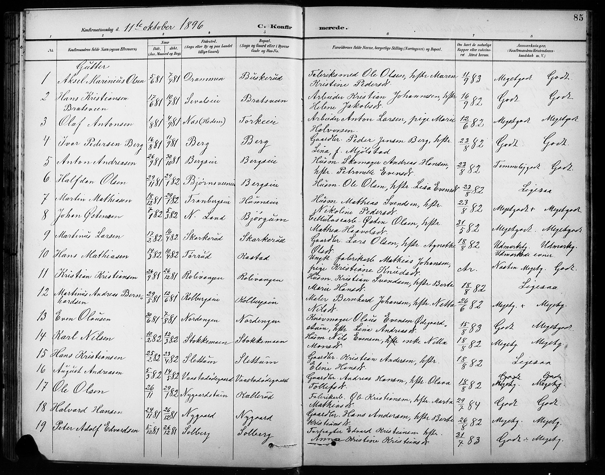 Vardal prestekontor, SAH/PREST-100/H/Ha/Hab/L0010: Parish register (copy) no. 10, 1895-1903, p. 85