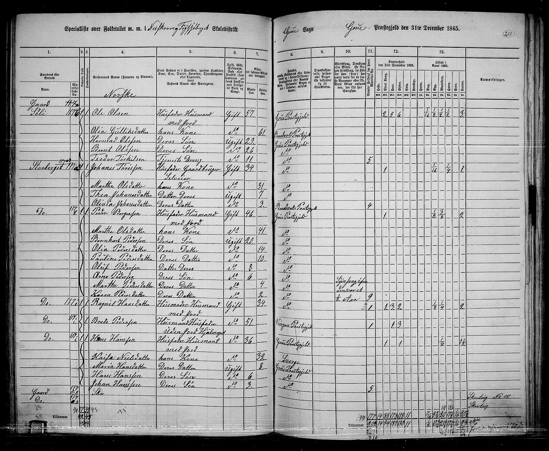 RA, 1865 census for Grue, 1865, p. 188