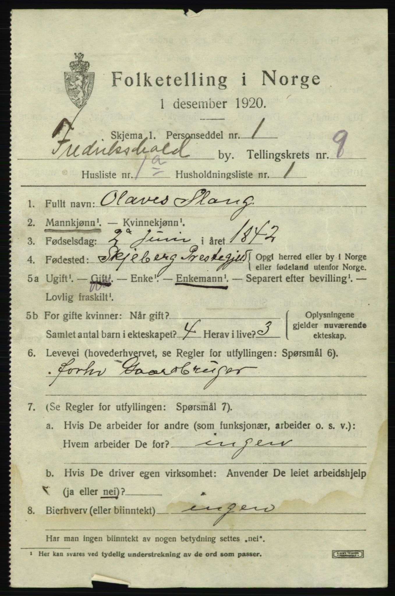 SAO, 1920 census for Fredrikshald, 1920, p. 15718