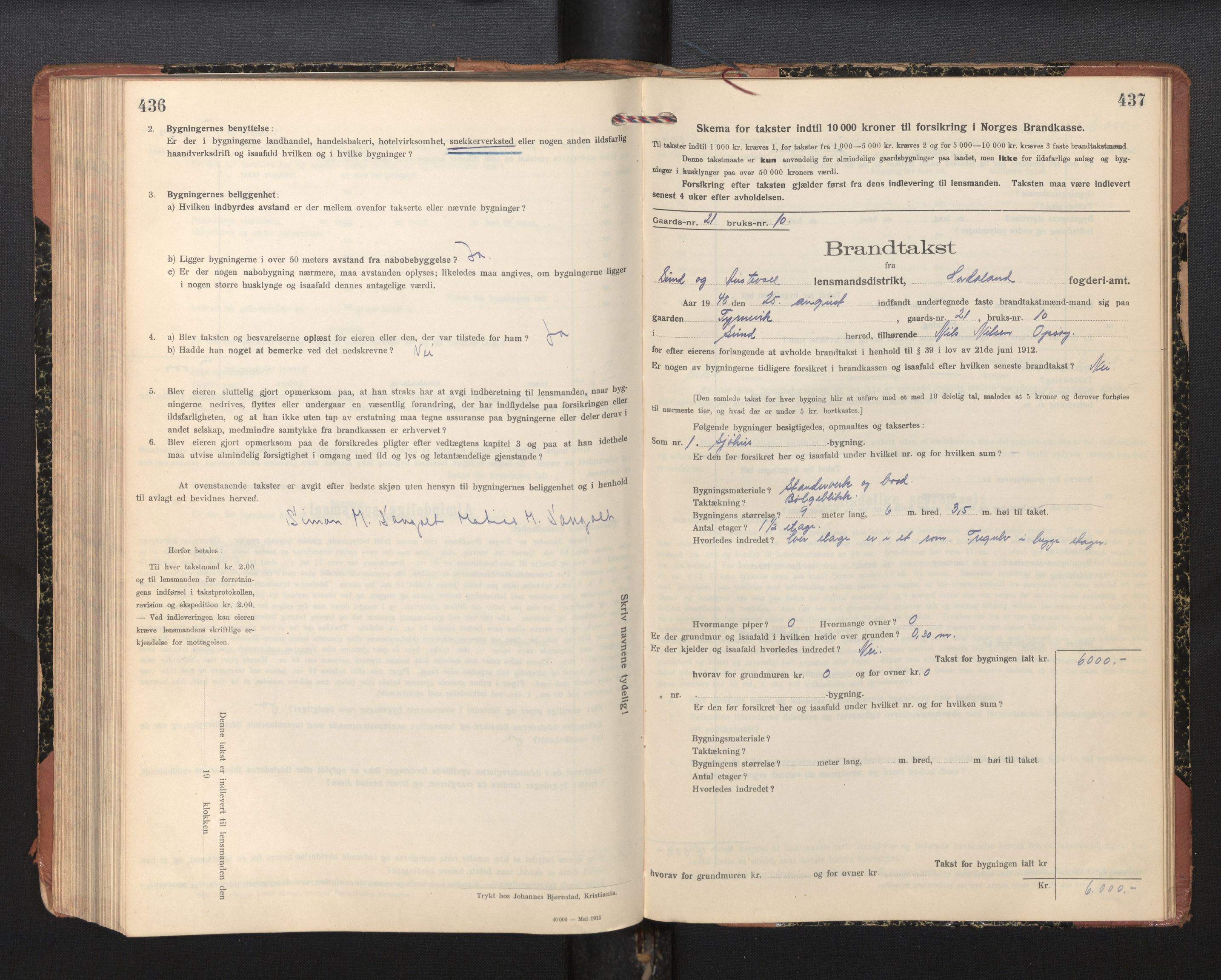 Lensmannen i Sund og Austevoll, SAB/A-35201/0012/L0004: Branntakstprotokoll, skjematakst, 1917-1949, p. 436-437