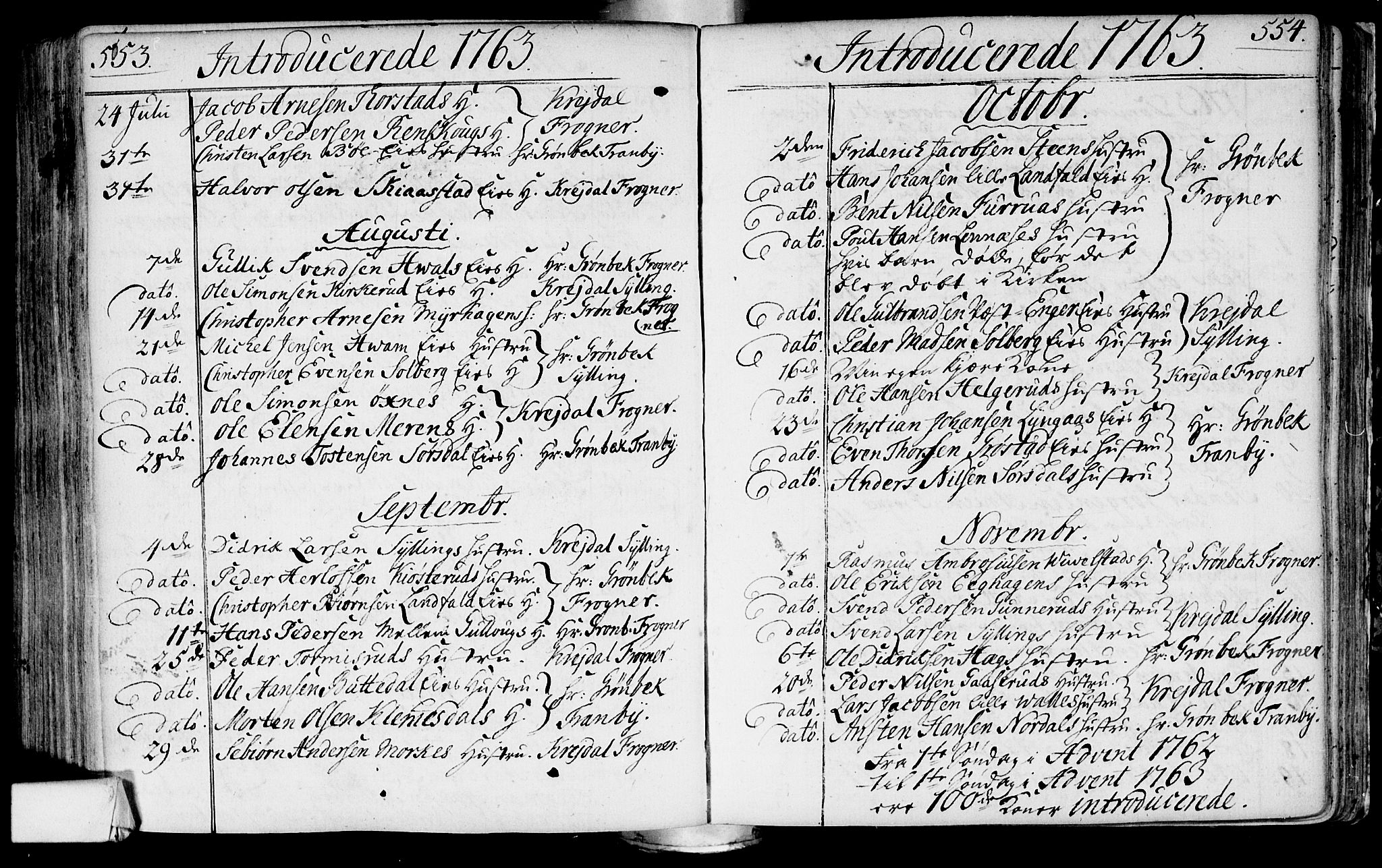 Lier kirkebøker, AV/SAKO-A-230/F/Fa/L0004: Parish register (official) no. I 4, 1749-1764, p. 553-554