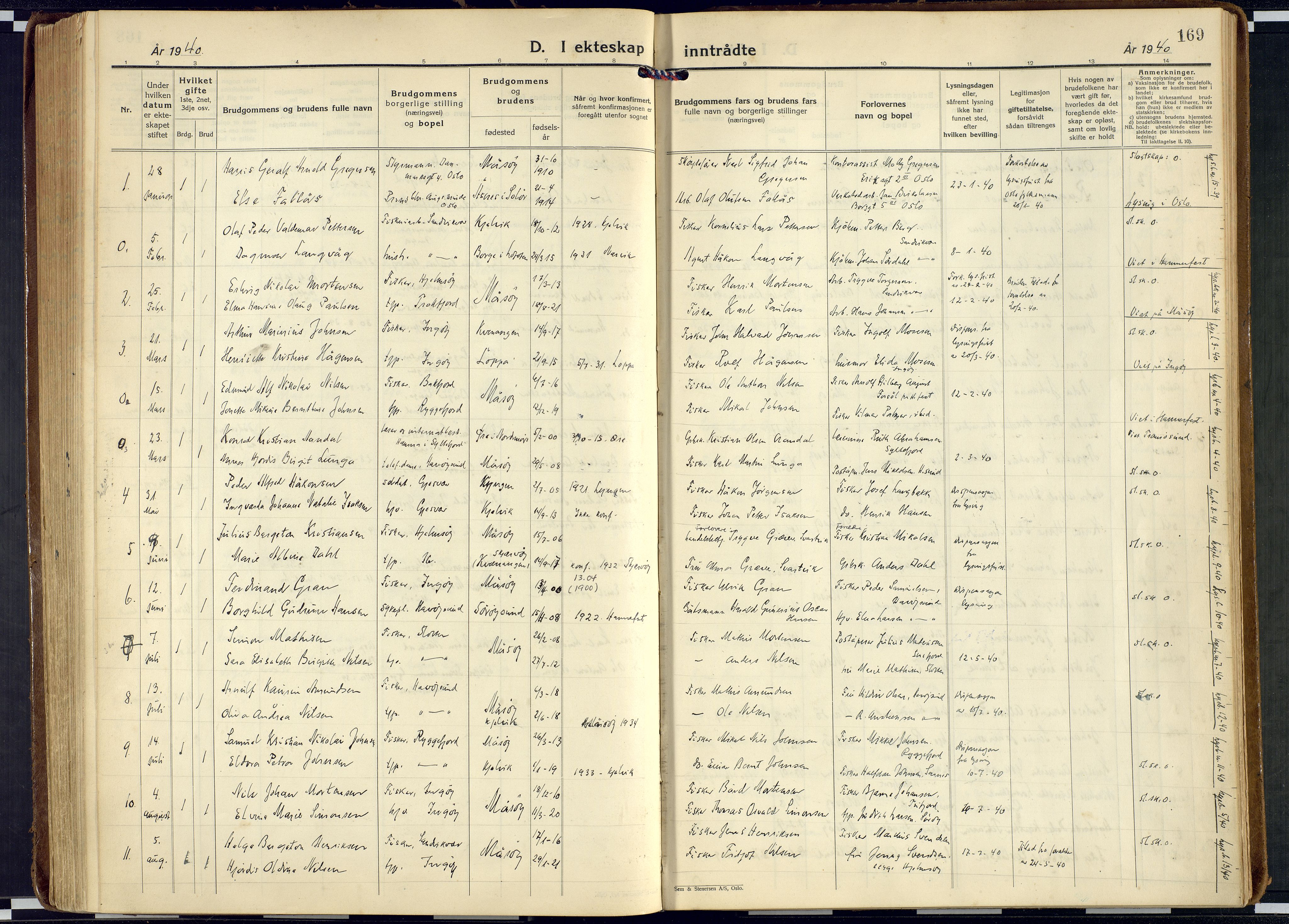 Måsøy sokneprestkontor, AV/SATØ-S-1348/H/Ha/L0011kirke: Parish register (official) no. 11, 1933-1947, p. 169