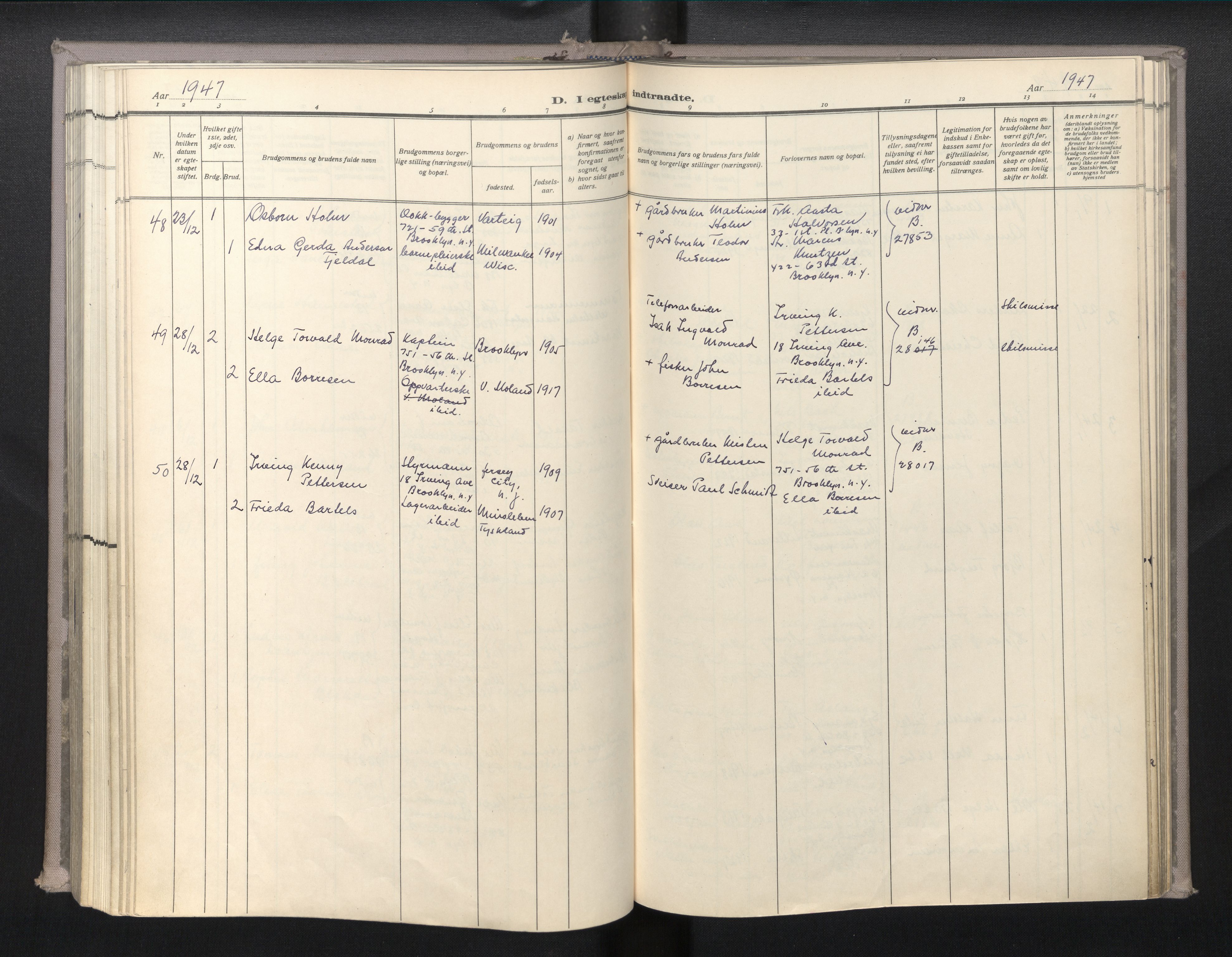 Den norske sjømannsmisjon i utlandet/New York, AV/SAB-SAB/PA-0110/H/Ha/L0010: Parish register (official) no. A 10, 1946-1960